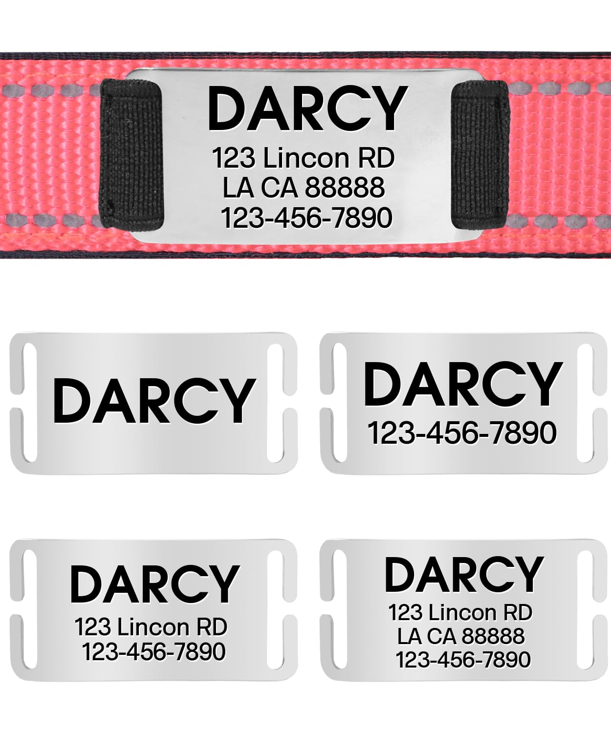 Joytale Personalized Dog Collars, Reflective Nylon Dog Collar With Engraved Name Plate, Customized For Small Dogs, Pink, S