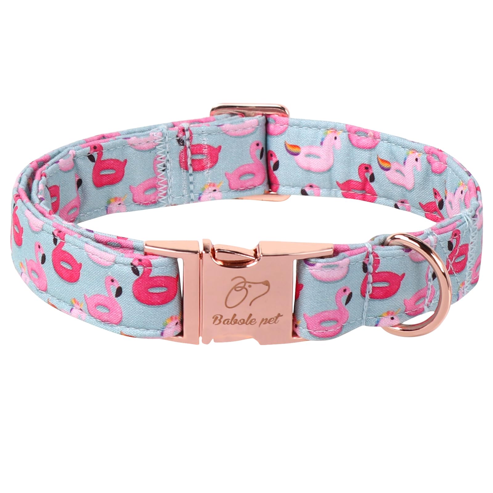 Babole Pet Adjustable Summer Dog Collar - Cute Pink Flamingo Dog Collars For Medium Dogs, Durable Boy Girl Dogs Heavy Duty Metal