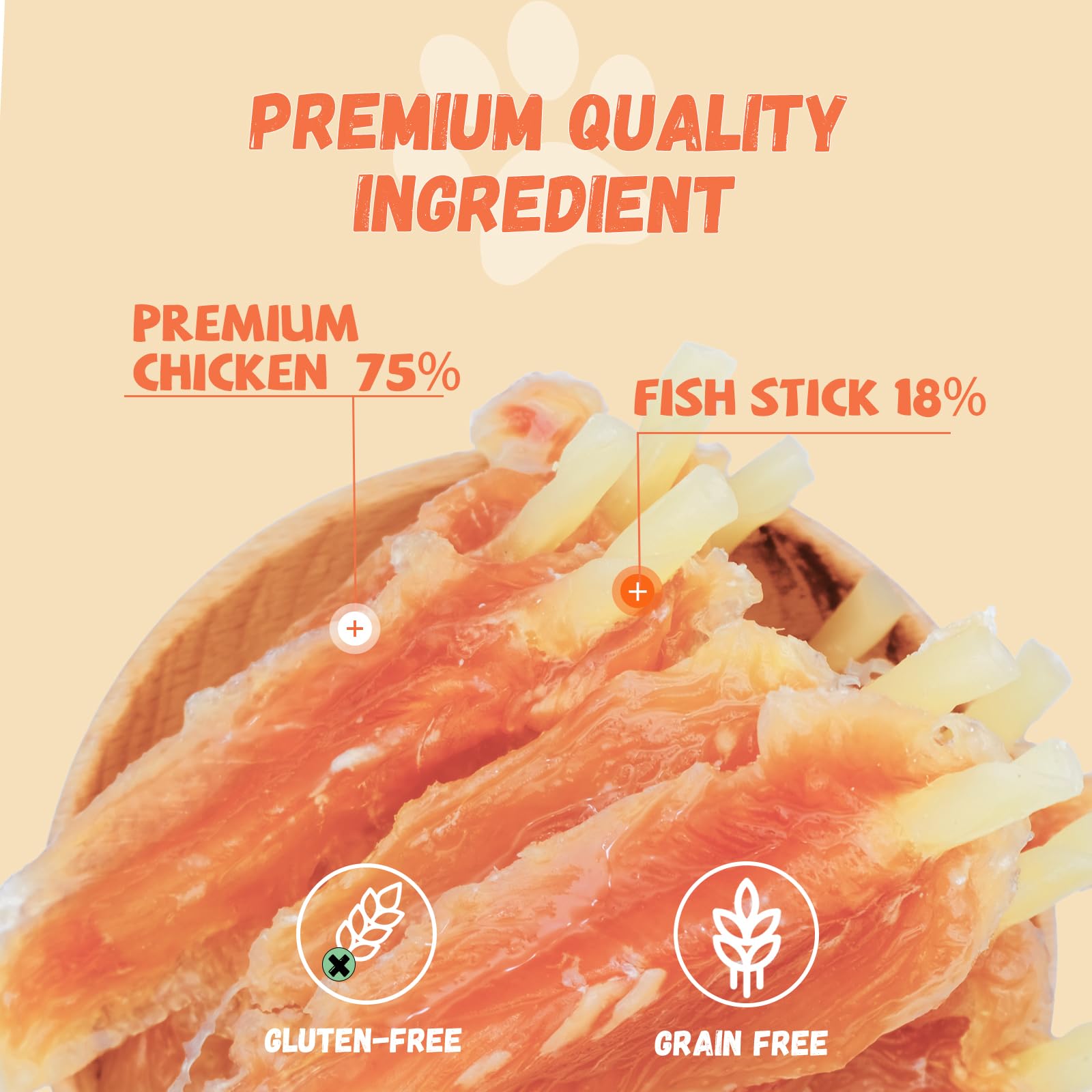 Pawmate Chicken Wrapped Cod Sticks Dog Treats, Healthy Rawhide-Free High Protein Chicken Tender Dog Jerky Soft Chews Training Re