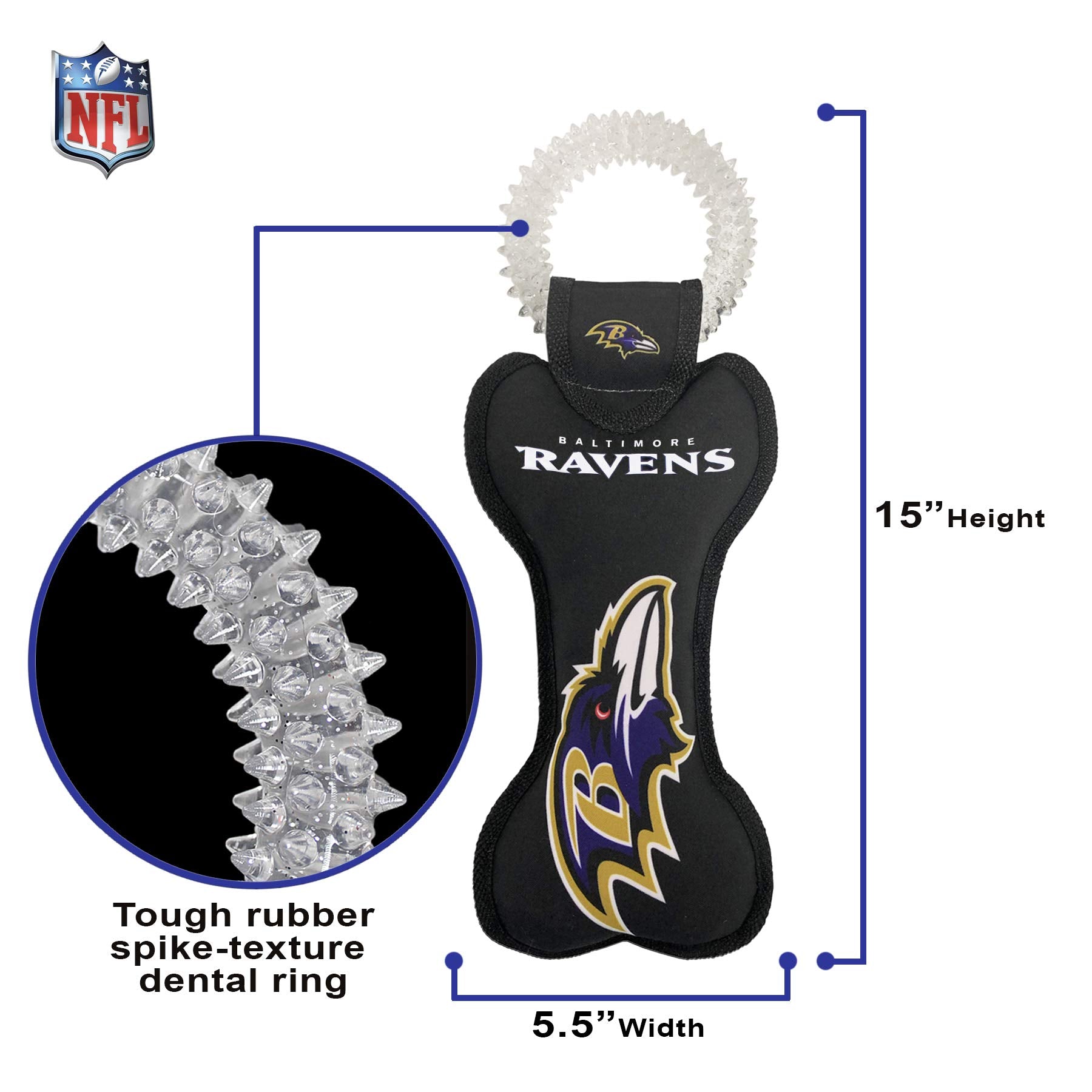 Pets First NFL Baltimore Ravens Dental Dog TUG Toy with Squeaker. Tough PET Toy for Healthy Fun, Teething & Cleaning Pet's Teeth