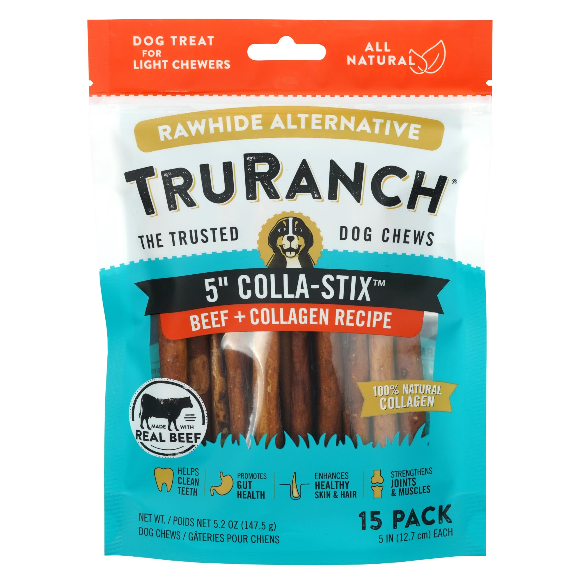 TRURANCH Collagen Sticks - 5 Collagen Sticks for Dogs - Long Lasting Healthy Joint Support Dog Treat - Rawhide Alternative - Ski
