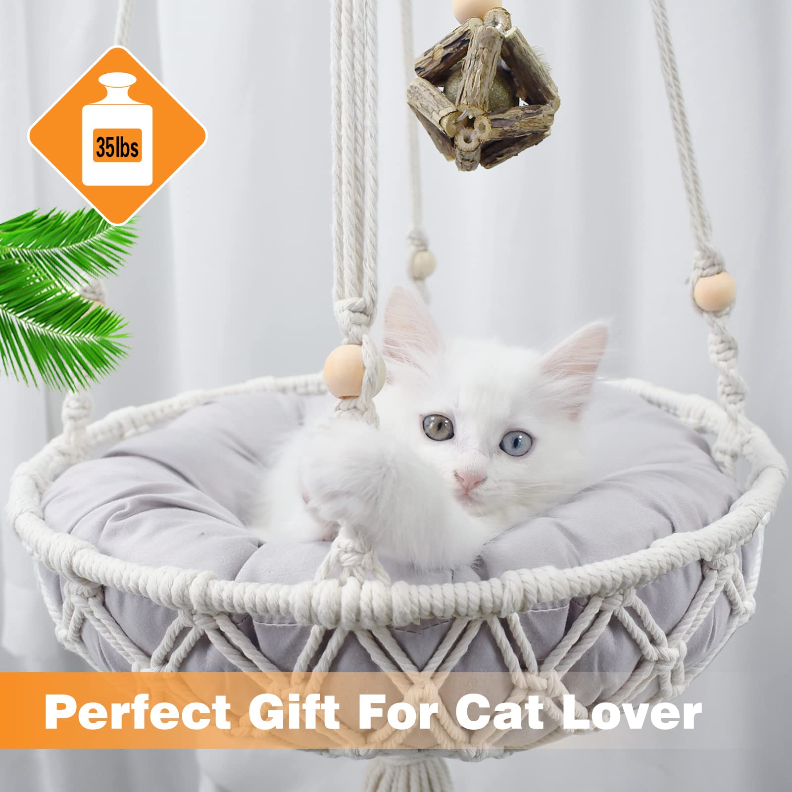 Vaescol Macrame Hammock, Handwoven Boho Cat Swing With Hanging Kit For Indoor Outdoor Home Decor Hang On Wall Bed For Sleeping, Playing, Climbing And Lounging