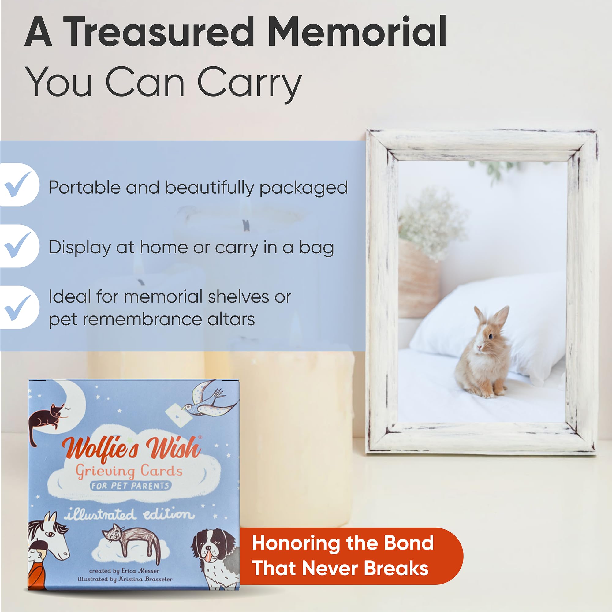 Wolfie's Wish Pet Loss Sympathy Gift - 30 Affirmation Cards, 4x4 inches, Blue & Pastels, Comfort for Grieving Pet Owners