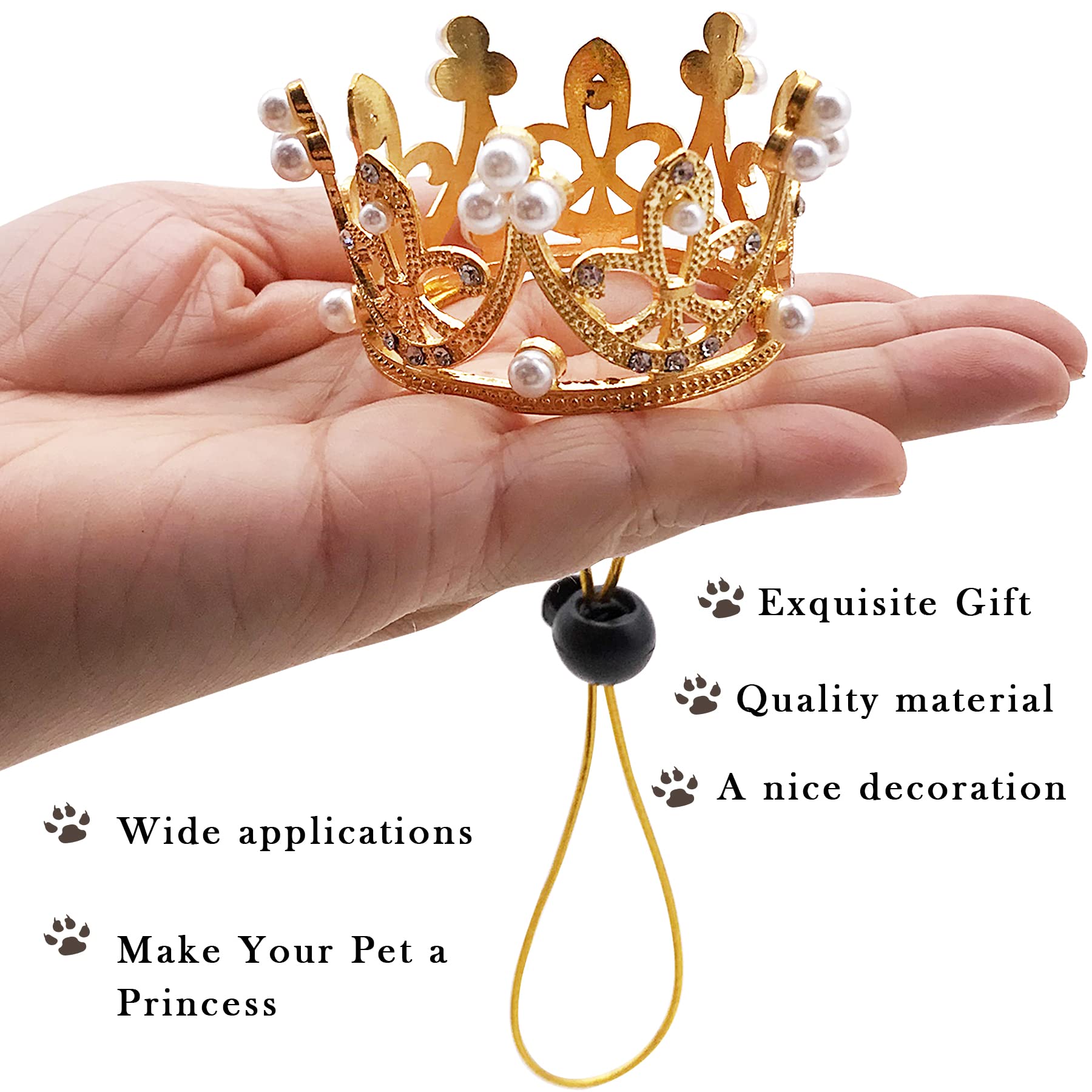 Pet Show 2Pcs Small Dog Crown Headband Puppies Rabbit Cat Hat For Birthday Party Silver Gold Rhinestone Faux Pearl Crown For Boy Girl Wedding Hair Accessories Photo Prop Costume