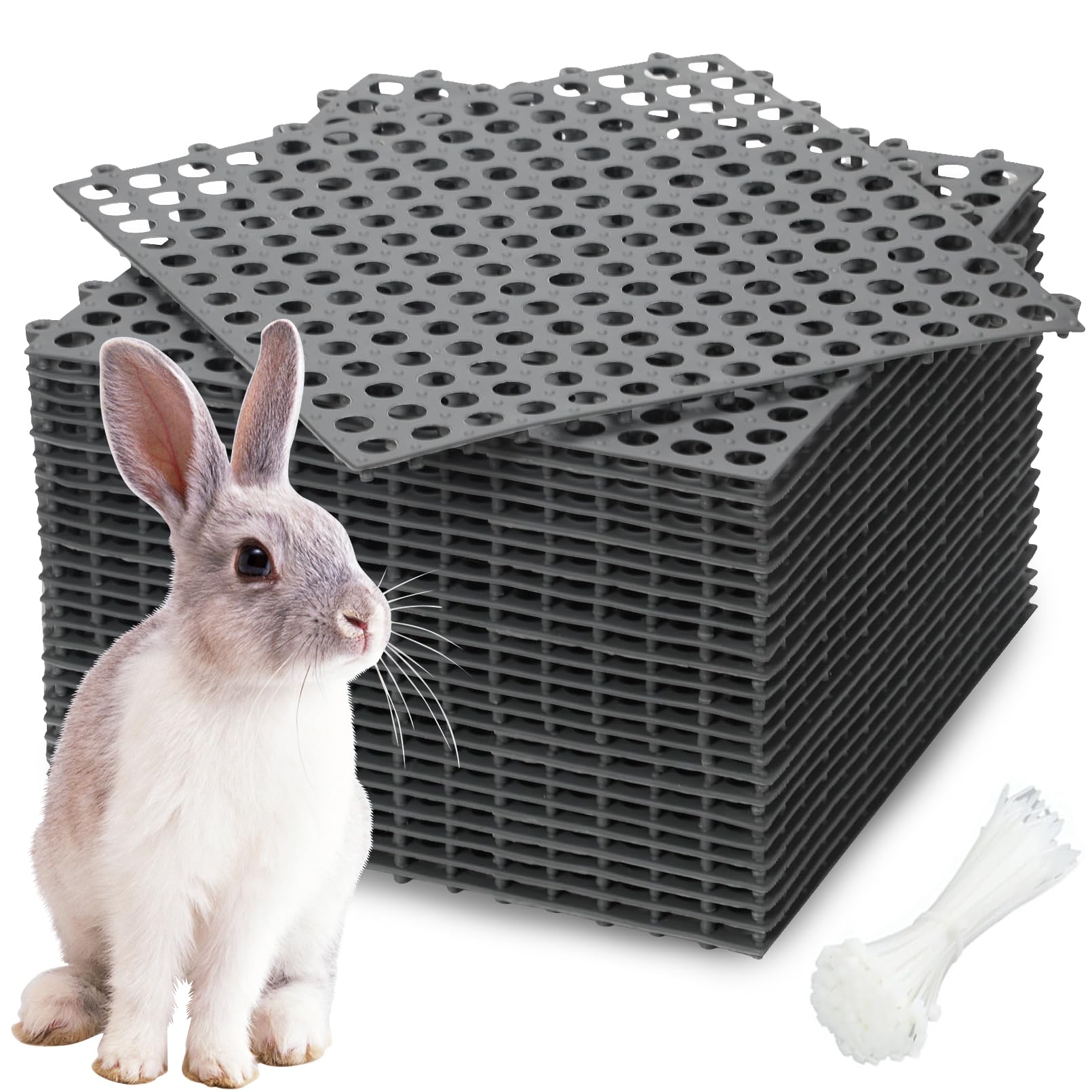 Niwaes Rabbit Cage Mat Floor 24 Pcs Plastic Bunny Resting Mats For Wire Cage Bottom 12X12 Washable Small Animal Feet Pad With Ho