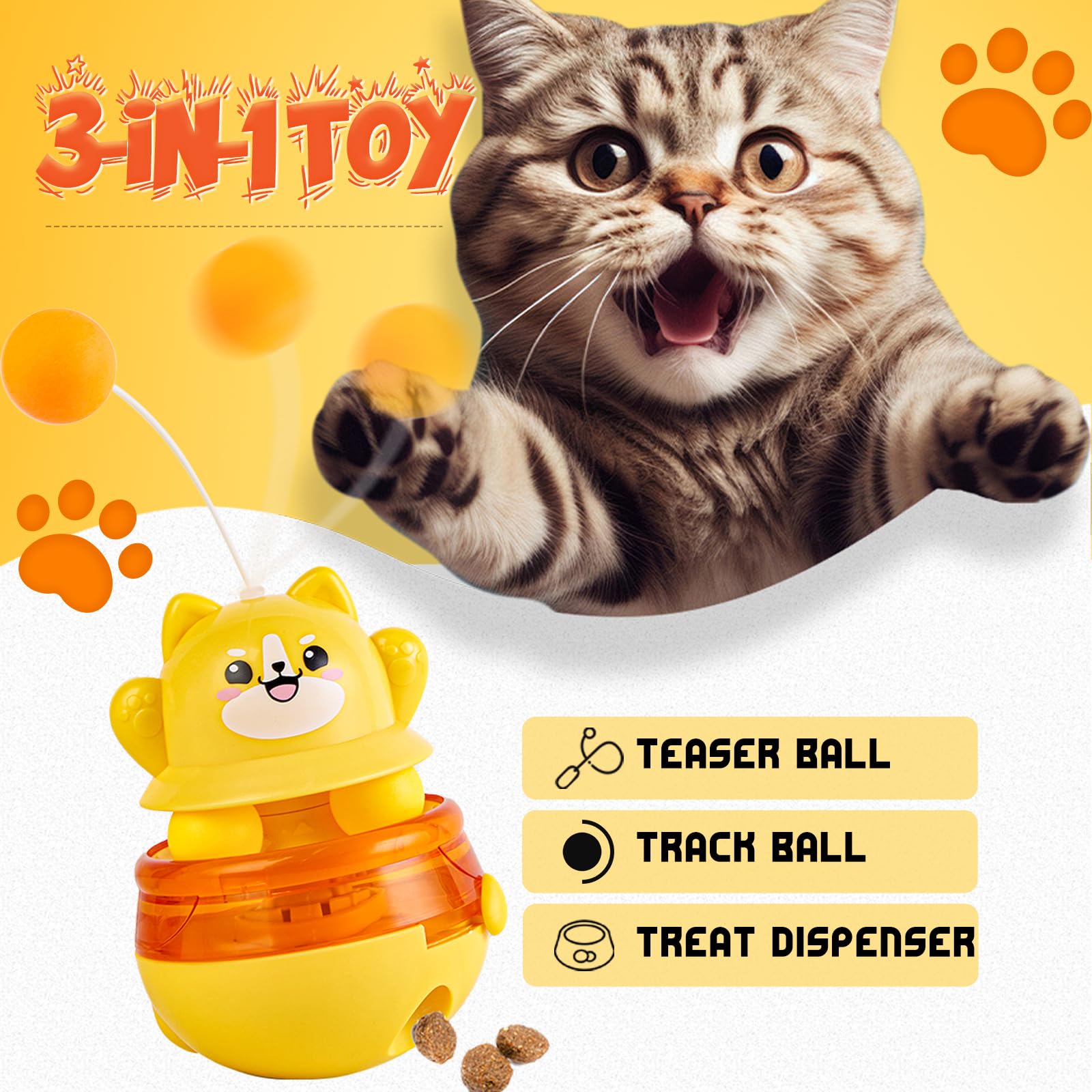 DONHUCHEP Interactive Cat Wobble Toy with Teaser Wand, Treat Dispensing Puzzle Feeder (No Treats Included), Enrichment Toy for I