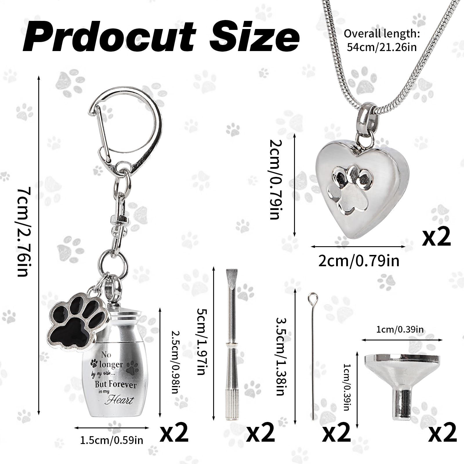 Diswale 2 Set Pet Cremation Jewelry For Ashes, Dog/Cat Urns Keychain, Heart Urn Necklace Memorial Keepsake For Ashes With Fillin