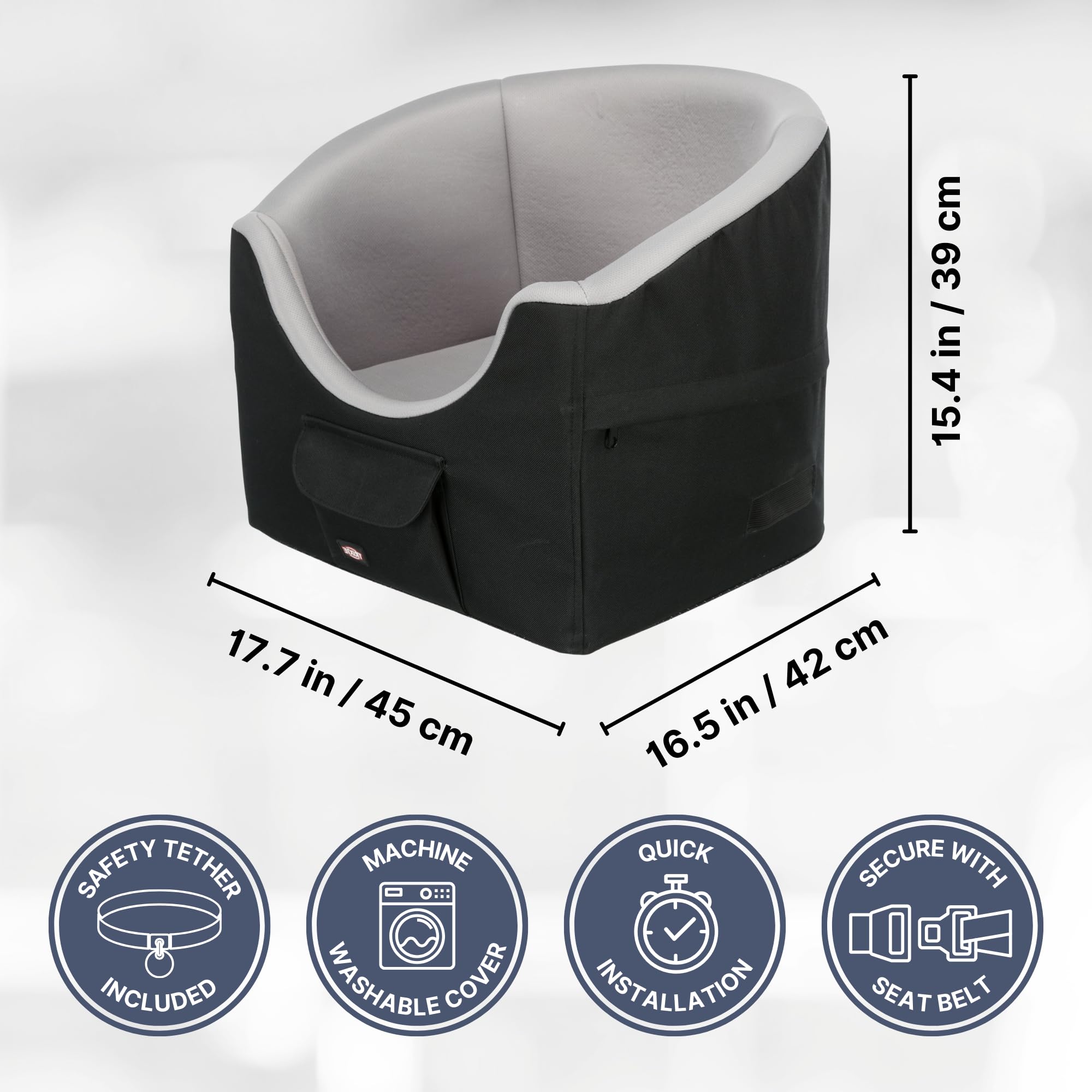 TRIXIE Pet Booster Seat, Dog car Seat, Dog console Seat Ideal for Small Dogs and cats, Travel cat Bed, Black