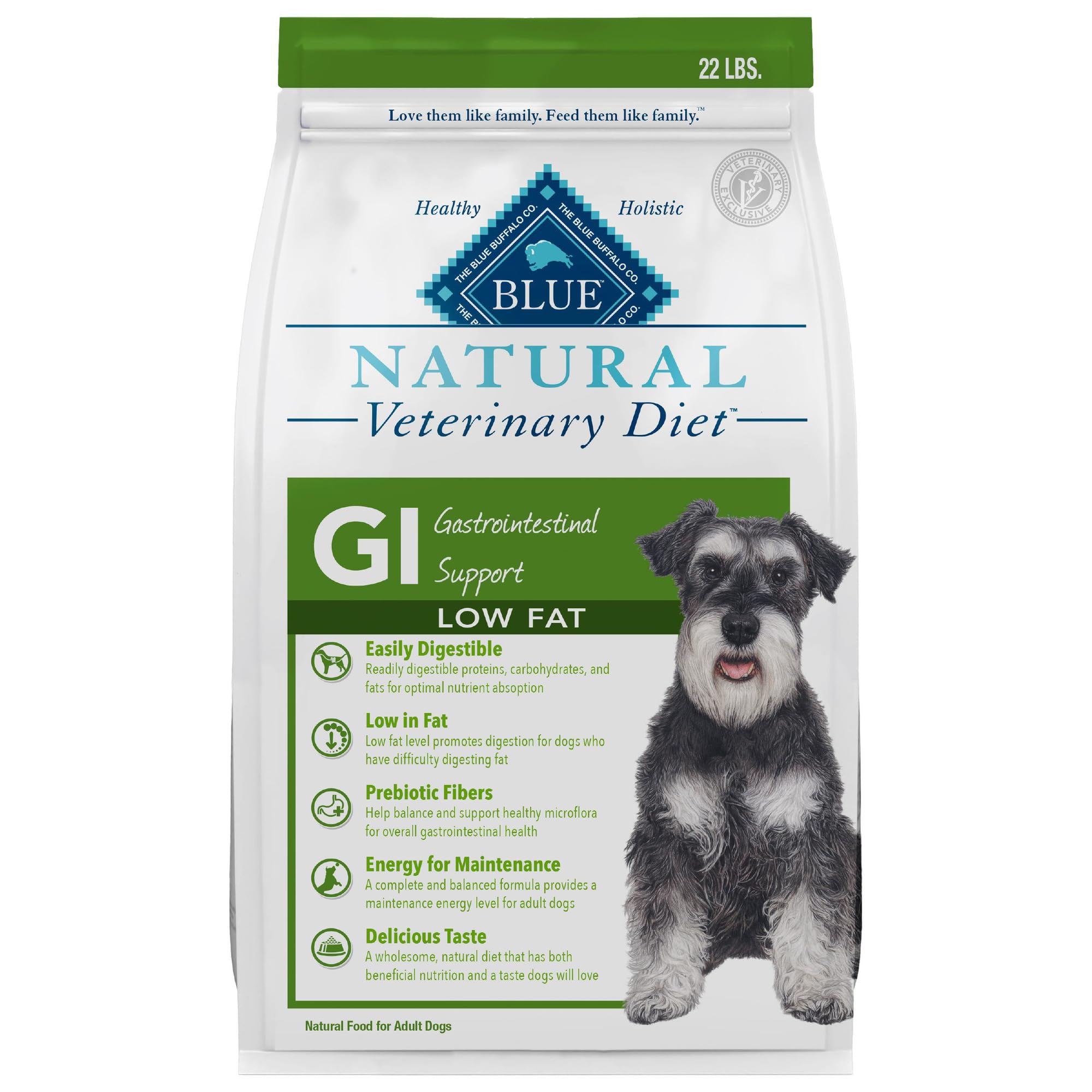 Blue Buffalo Natural Veterinary Diet GI Low Fat Gastrointestinal Support Dry Dog Food, Veterinarians Prescription Required, Whi
