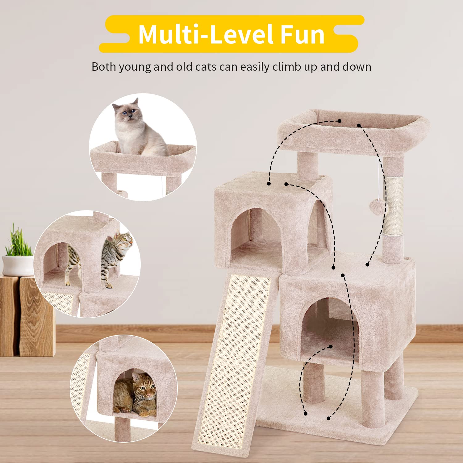 Bestpet 36 Inches Cat Tree For Indoor Cats Cat Tower With Scratching Posts Multi-Level Cat Furniture Condo With Ramp, Perch Spac