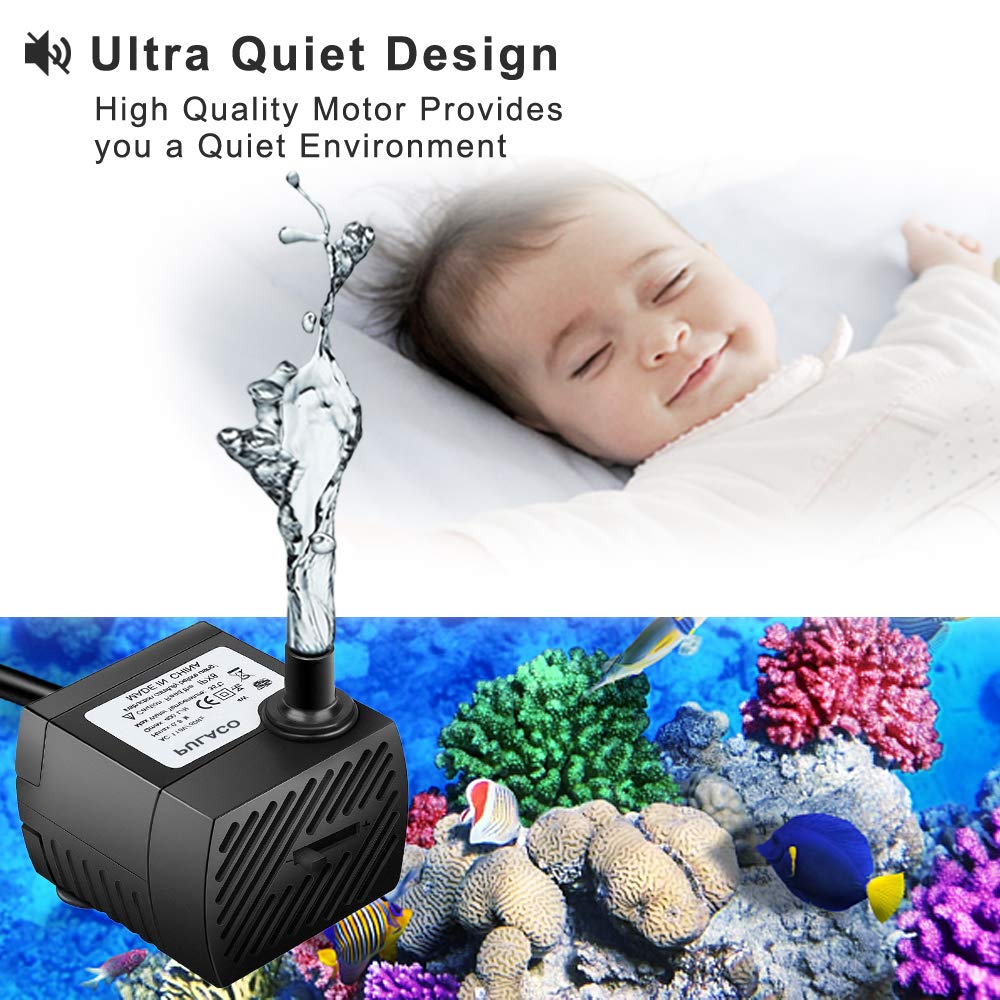 Pulaco 95Gph 5W Mini Submersible Water Pump For Aquarium Fish Tank, Pond, Fountain, Hydroponics