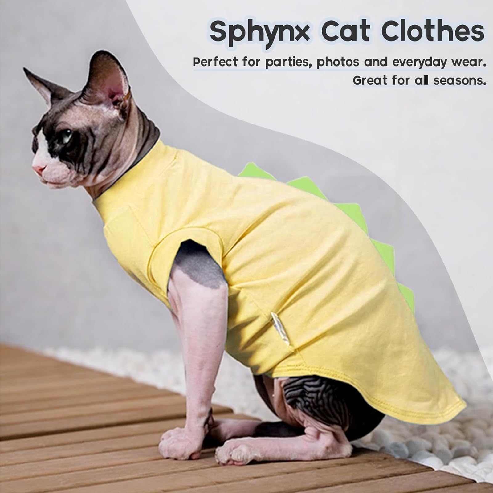 Qbleev Sphynx Cat Clothes, Dinosaur Design Cat Shirts For Cats Only, Hairless Cat Sweater, Breathable Cat Daily Wear Clothes For