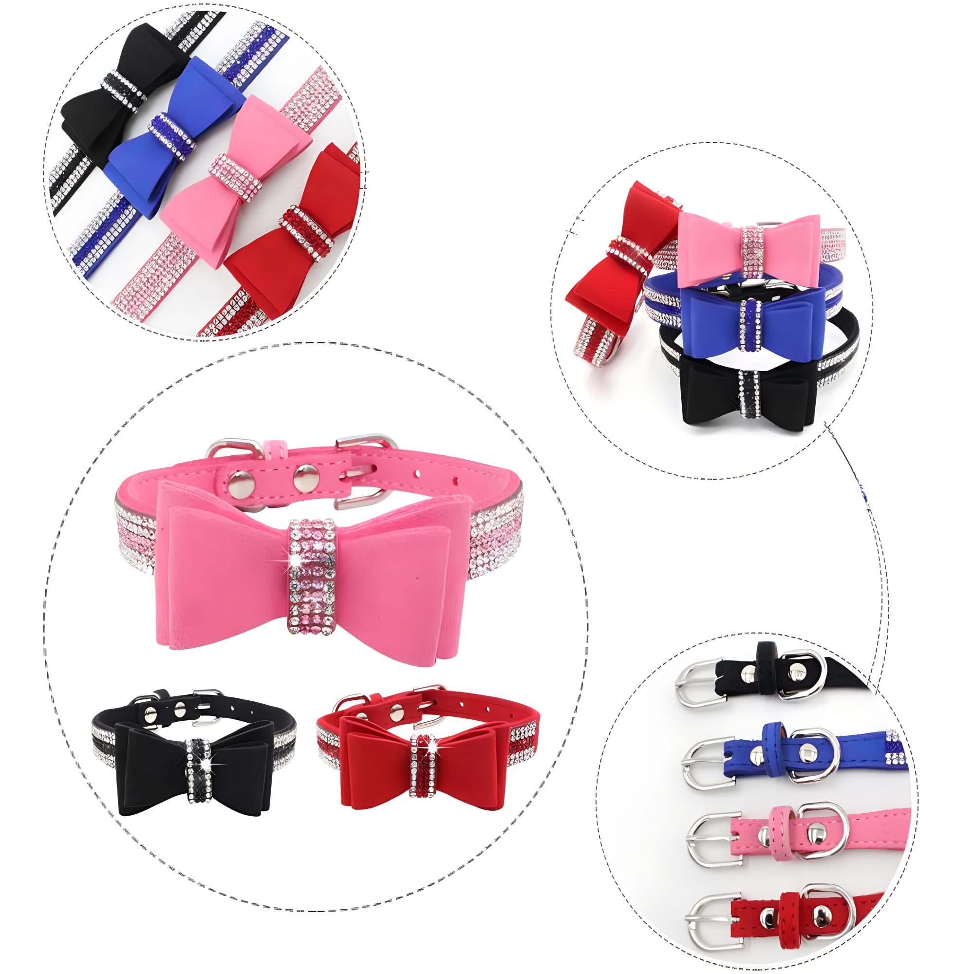 Red Rhinestone Puppy Collar With Bow, Girl Bling Cat Collars Diamond Female Fancy Sparkly Jewelry Cute Adjustable For Xxs Xs Sma