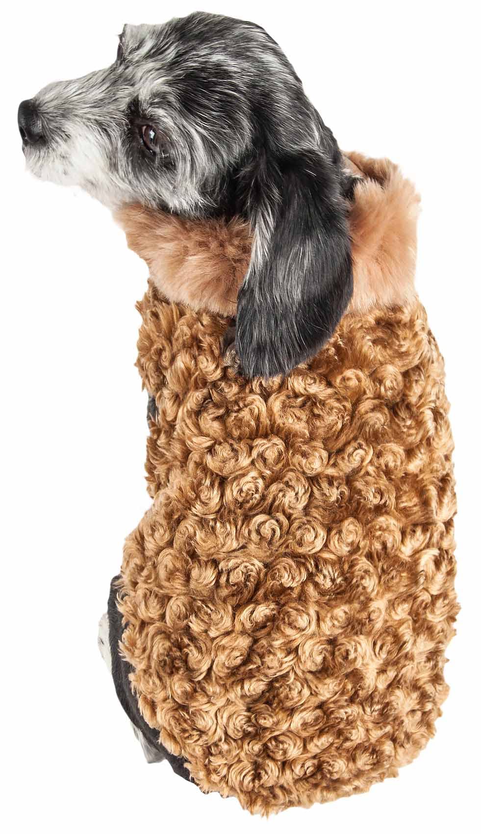 Pet Life ® Luxe 'Furpaw' Shaggy Elegant Designer Fur Dog Coat - Dog Jacket with Hook-and-Loop Belly enclosures - Winter Dog Coats for Small Medium Large Dog Clothes