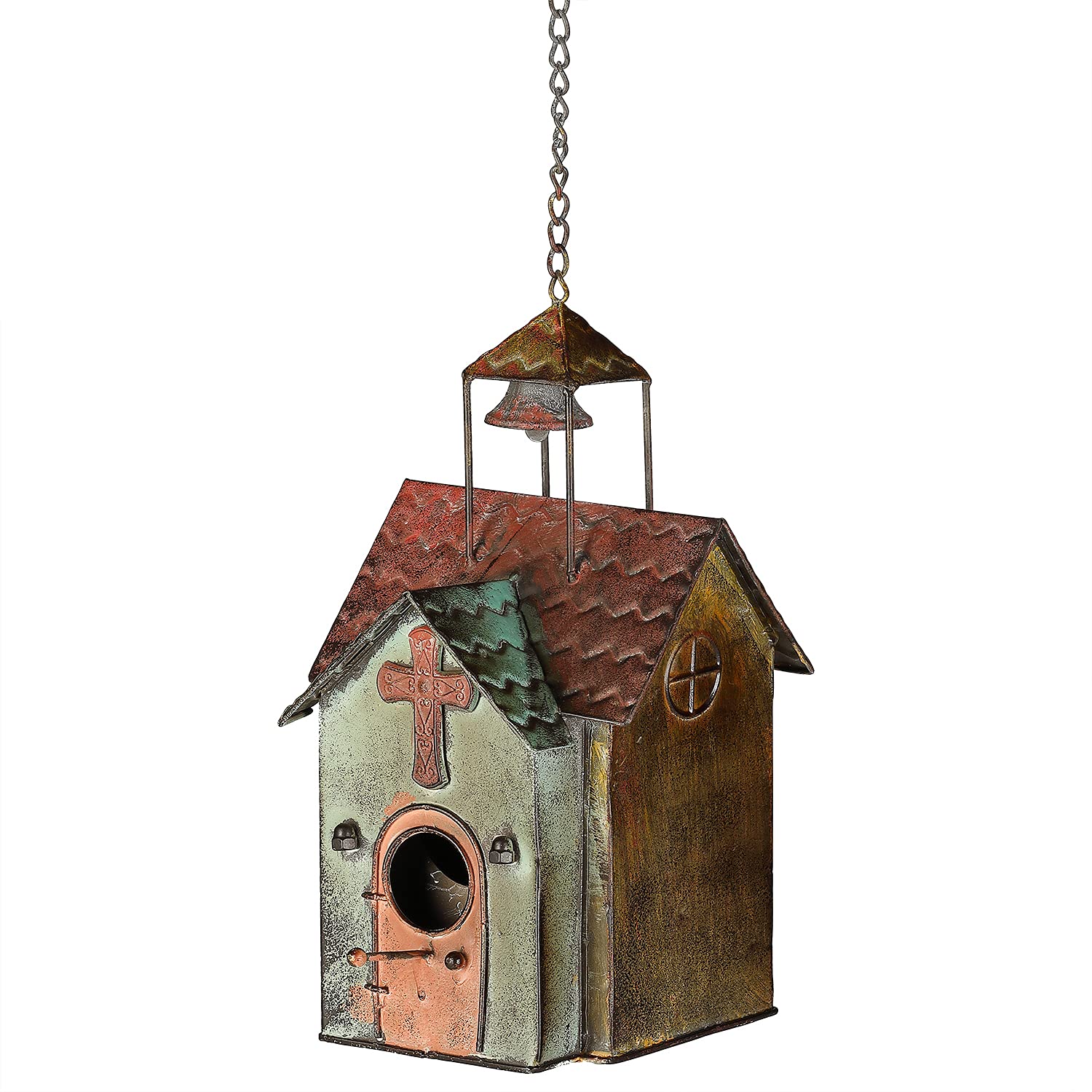 MOCOME Bird Houses for Outside, Metal Hanging Church Birdhouse