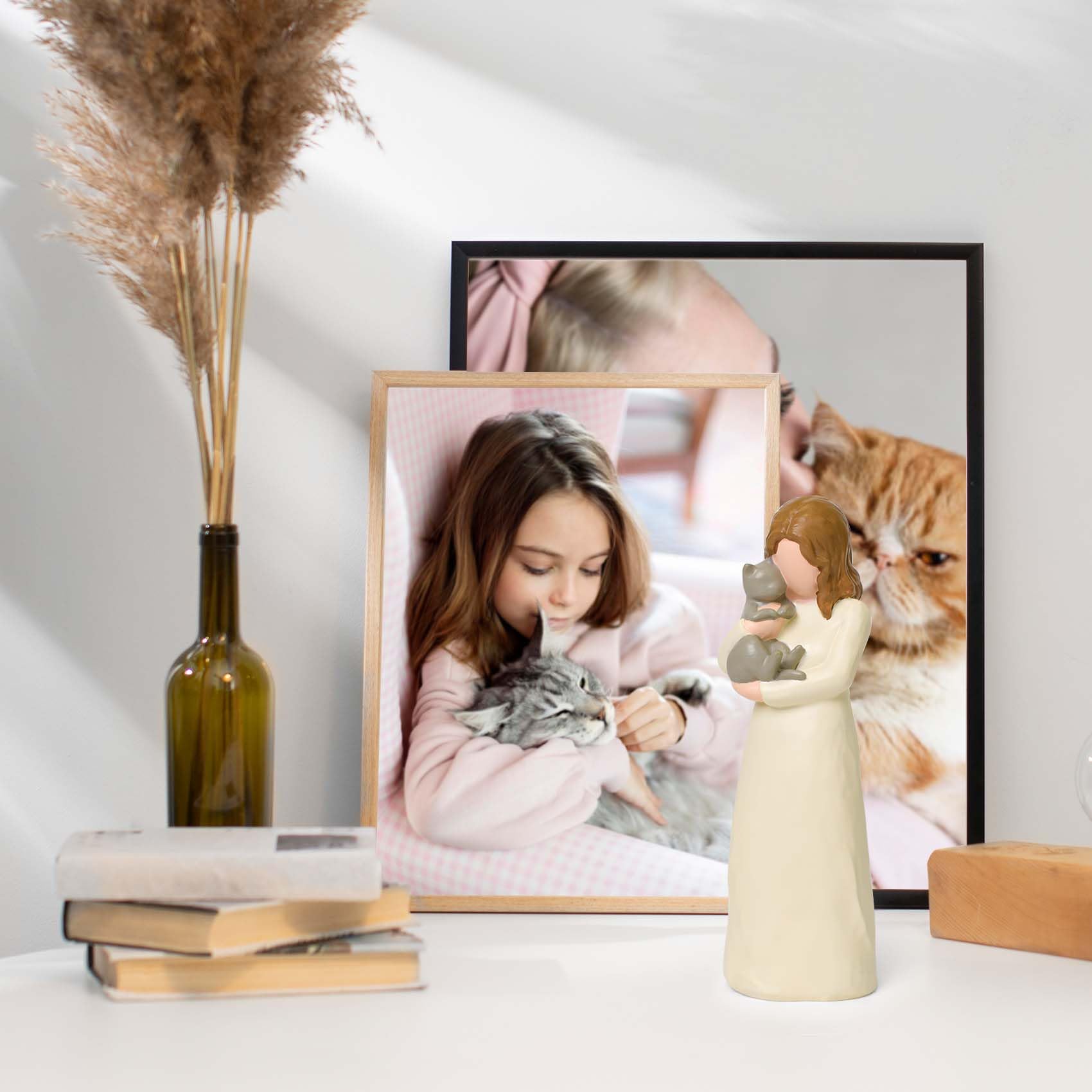 Cuayaes Cat Memorial Gifts, Grey Cat Figurines Loss Of Cat Sympathy Gift For Cat Mom, Friendship Guardian Angel Statue Cat Remem