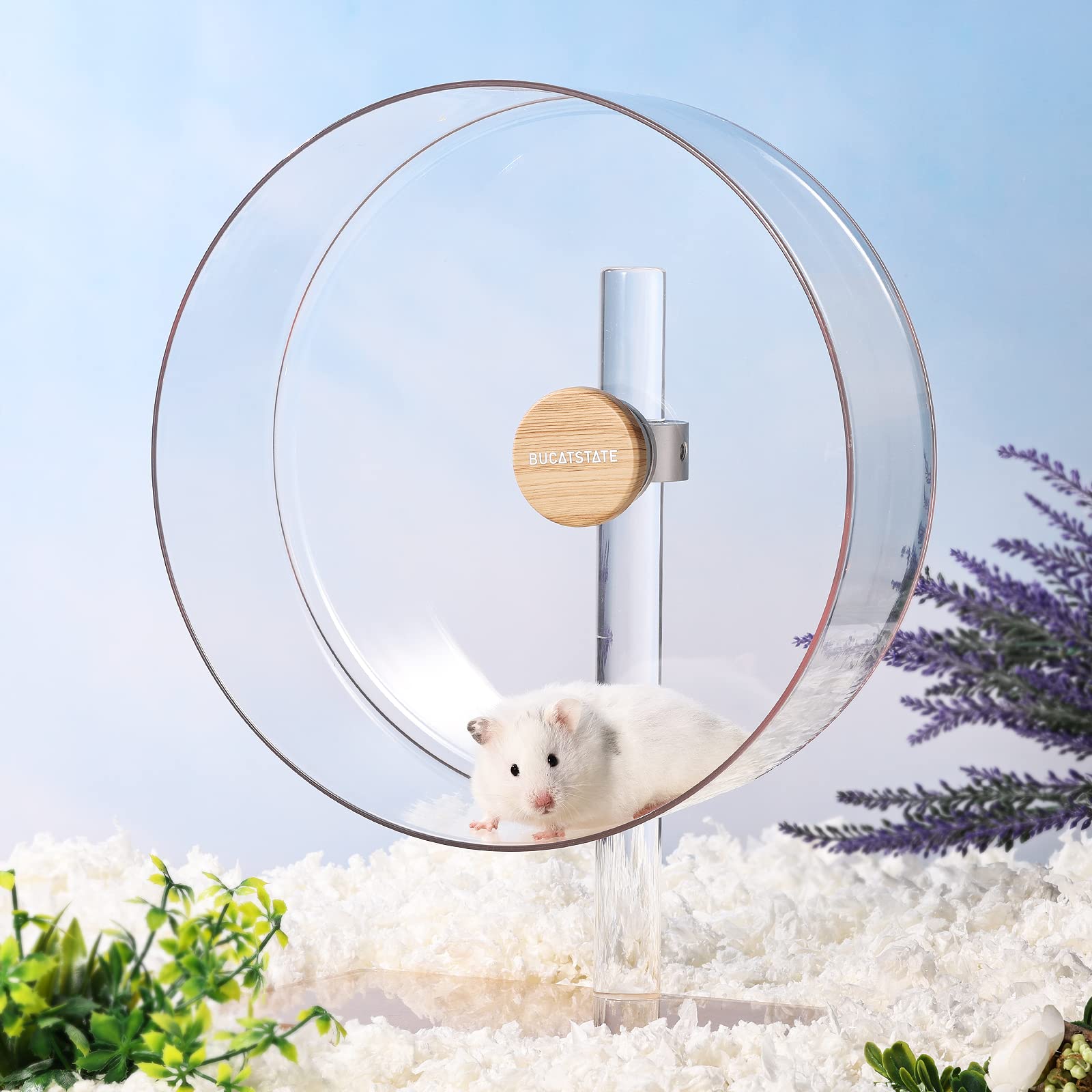 Bucatstate Hamster Wheel Silent 12.5Inch, Acrylic Hamster Exercise Wheel With Stable Adjustable Stand Running Wheel For Golden B