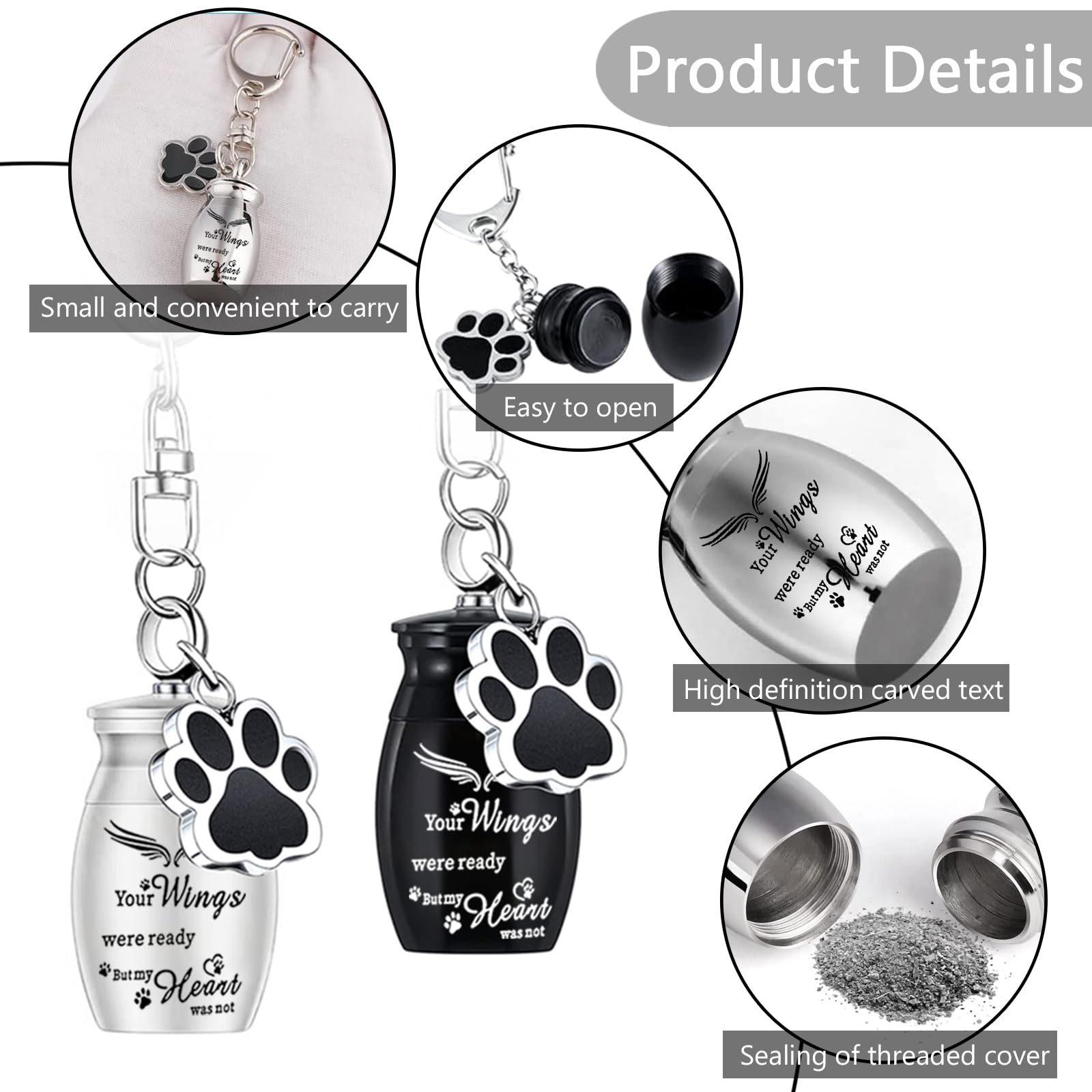 Weikui 4Pcs Pet Urns Keychain For Ashes Cremation Jewelry Dog Ashes Keepsake Keychain Pendant With Paw Print Memorial Urn Charm