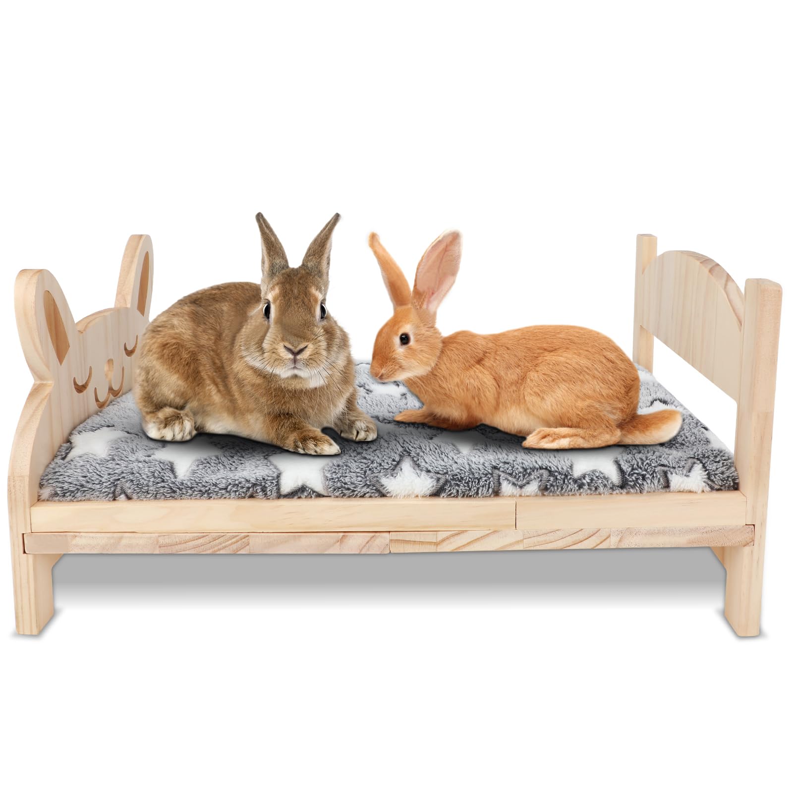 Bwogue Large Wooden Rabbit Bed, 2 In 1 Folding Wooden Pet Bed With Removable Cushion Small Animals Bed For Rabbits Bunny Guinea 