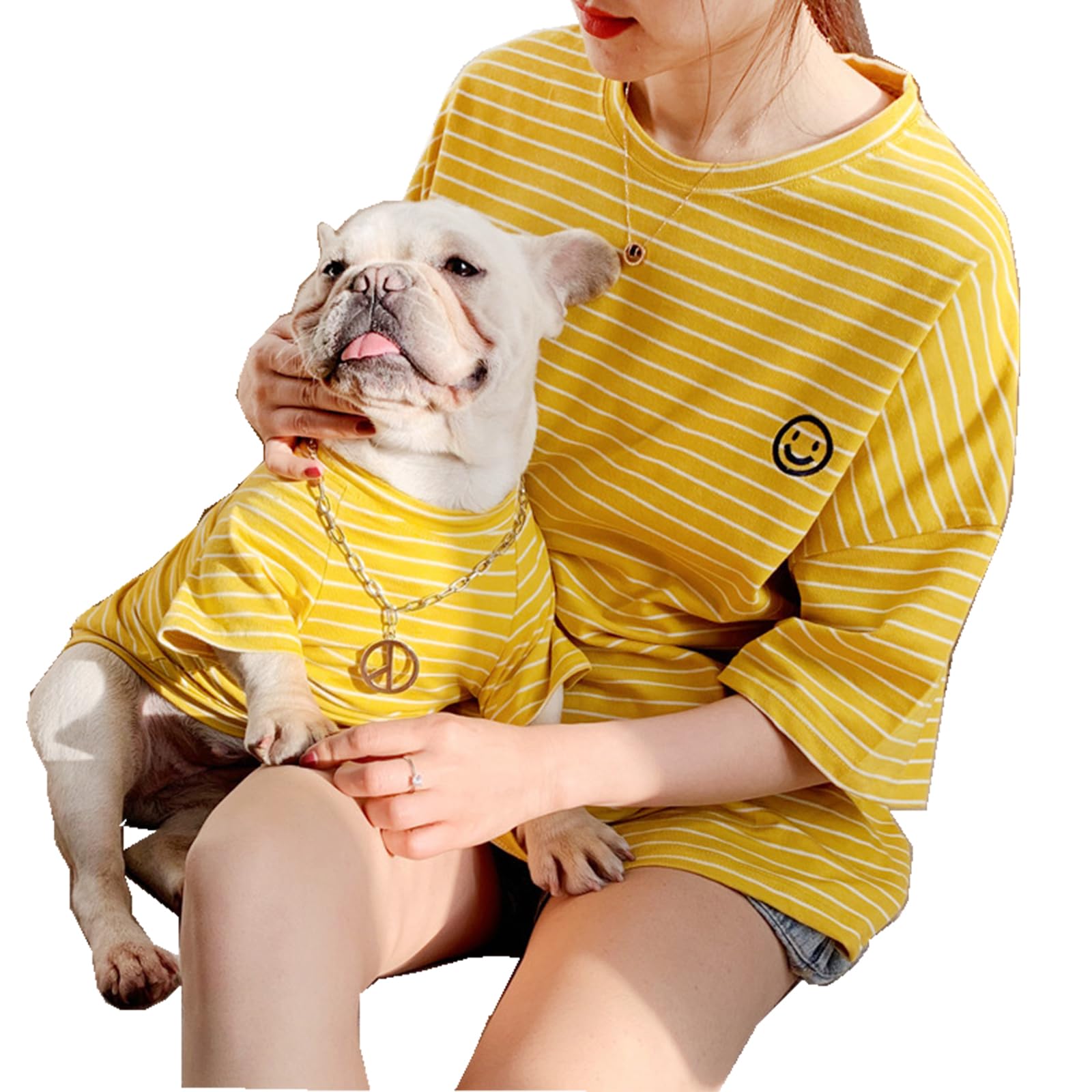 Dog Shirts For Small Dogs, 100% Cotton French Bulldog Clothes, Striped Girl Boy Pet Apparel, Matching Owner Outfit Sold Separate
