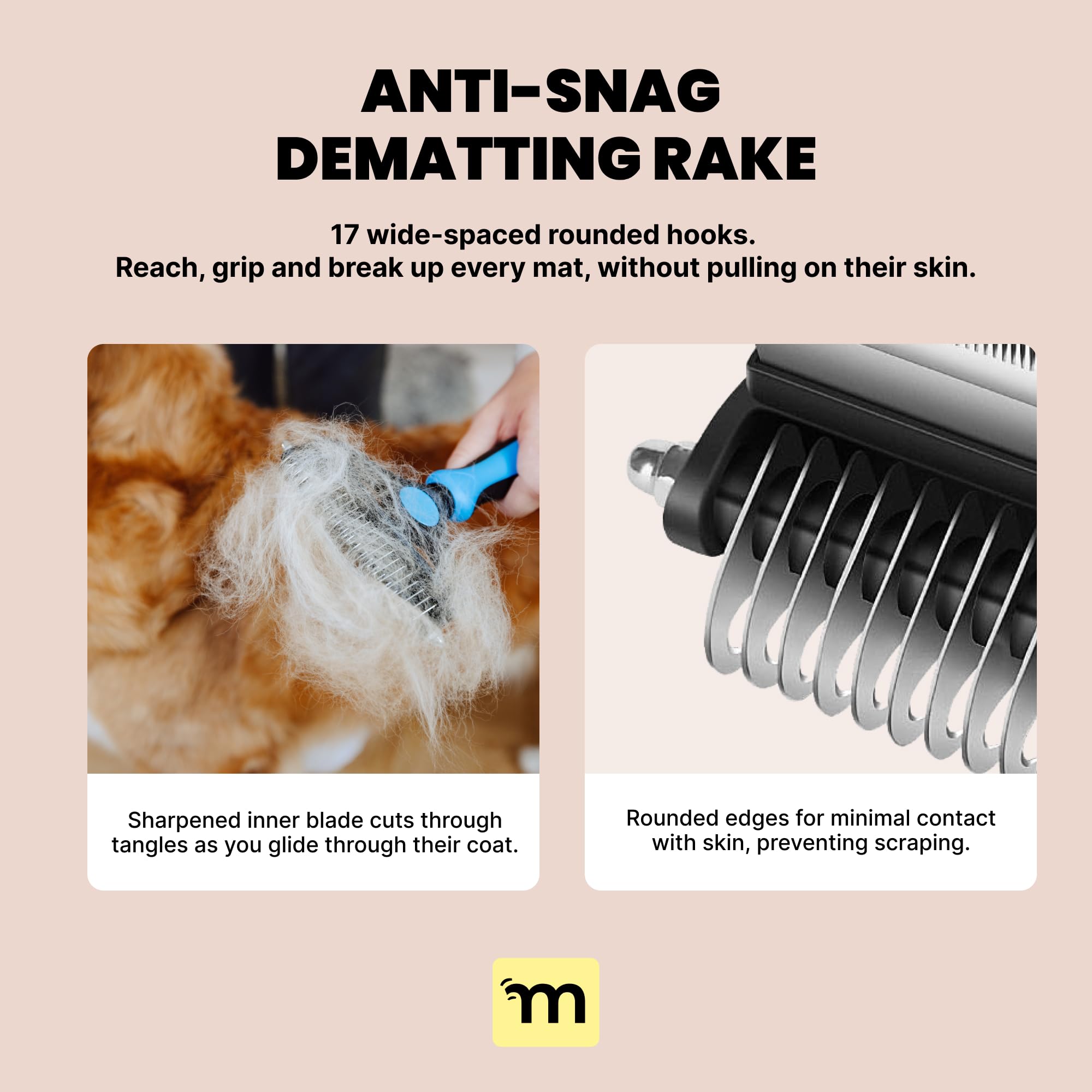 MalsiPree Dog Grooming Brush - 2 in 1 Deshedding Tool & Undercoat Rake for Long & Short-Haired Pets - Dog Brush, Dematting Comb