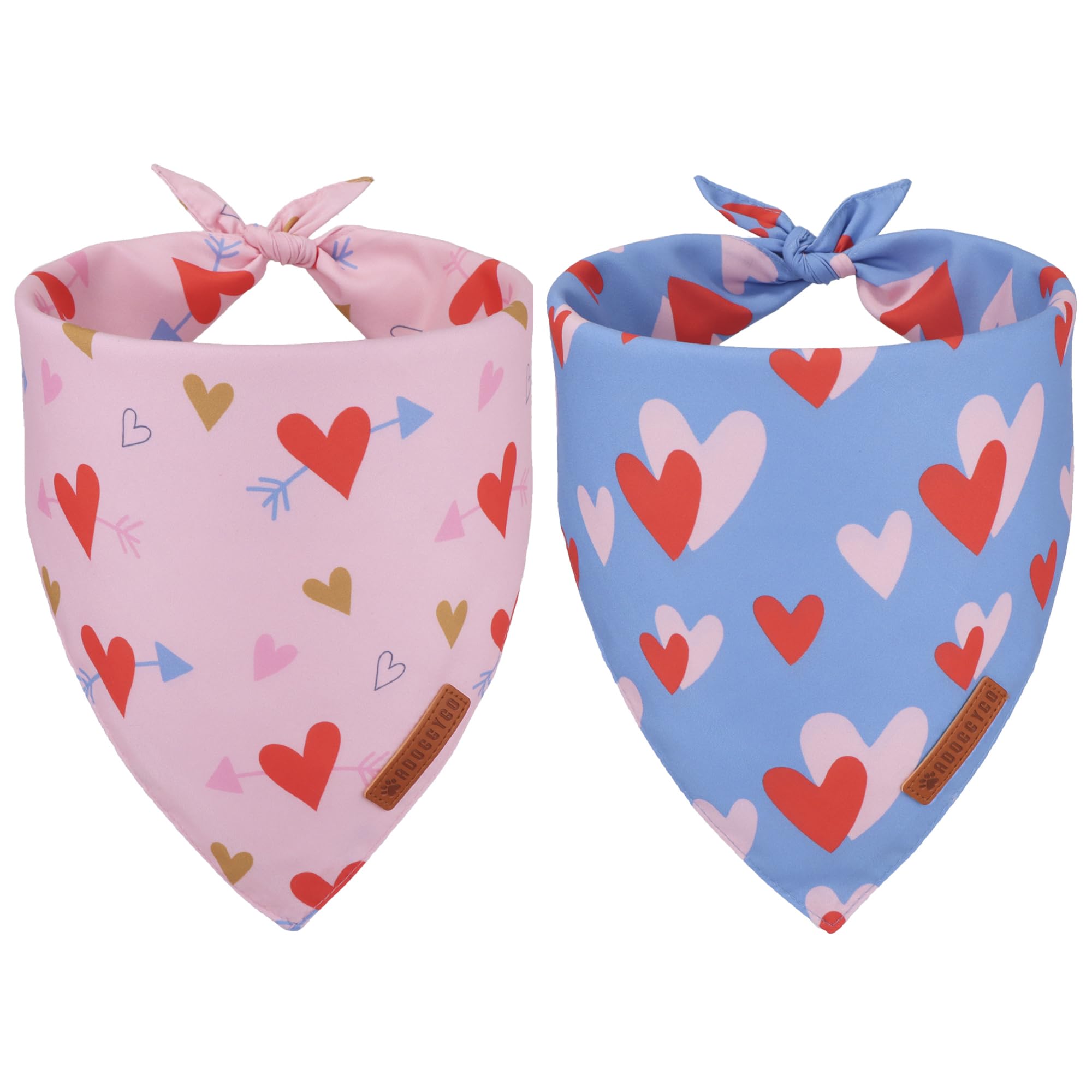 ADOGGYGO Valentine Dog Bandana, Blue Pink Heart Pet Scarf, Premium Durable Fabric, Adjustable Fit Pet Valentine Bandanas for Sma
