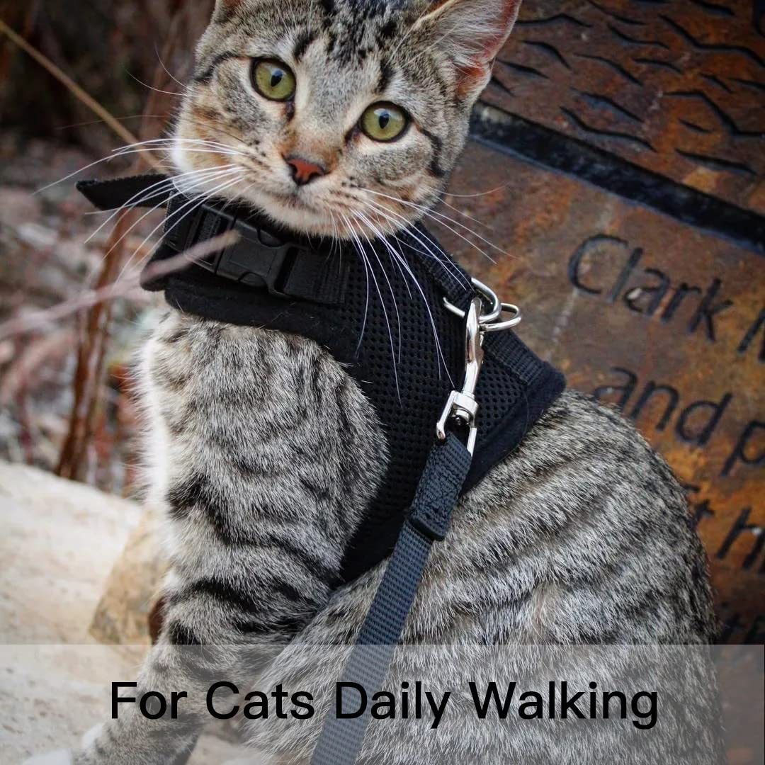 Pupteck Soft Mesh Cat Vest Harness And Leash Set Puppy Padded Pet Harnesses Escape Proof For Cats Small Dogs Rabbits Bunny, Black Xl