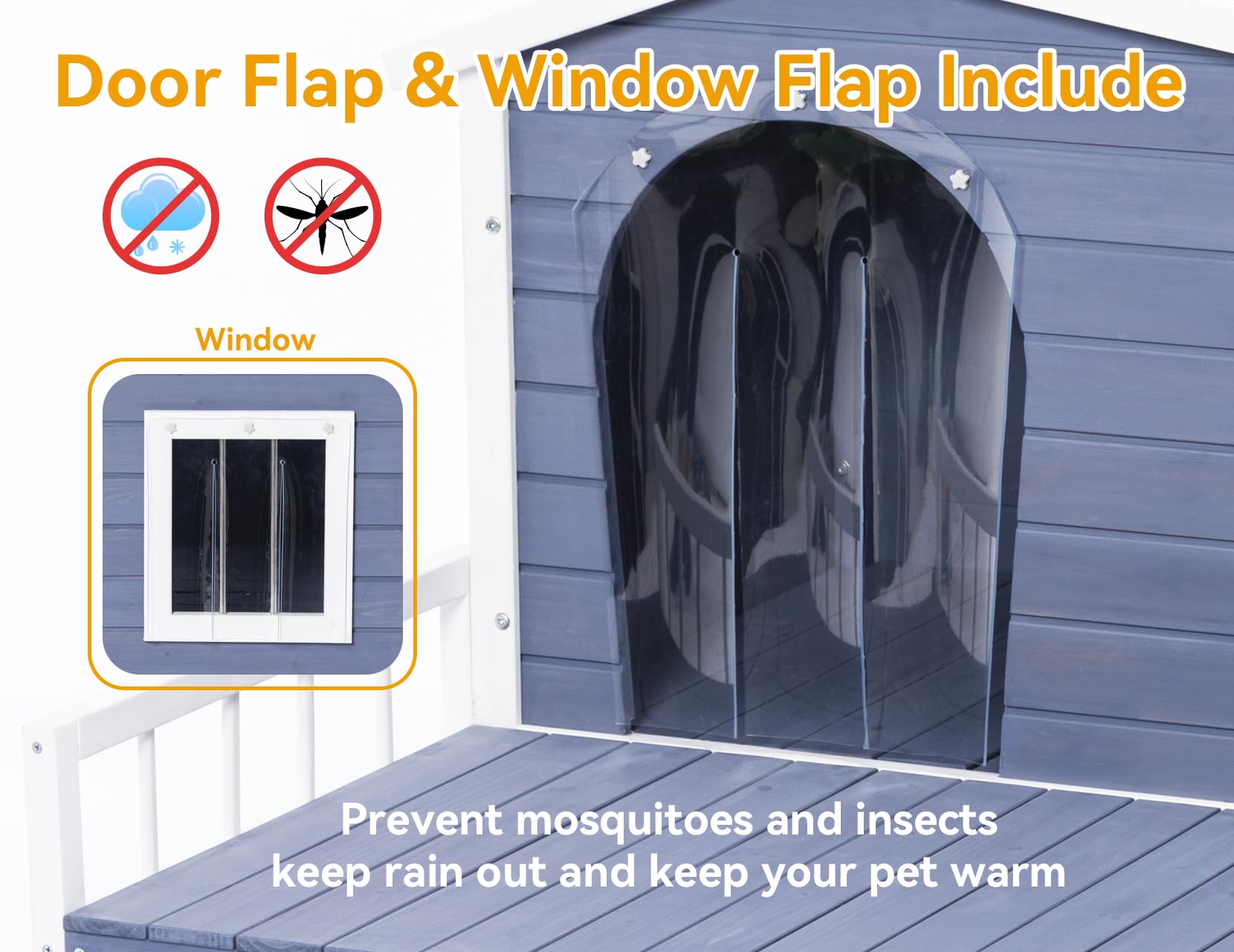 Petsfit Large Dog House With Terrace & Openable Asphalt Roof, 45' L X 54' W X33 H, Xl Dog House Outdoor With Elevated Floor, Window & Door Flap, Outdoor Dog House For Large Dogs