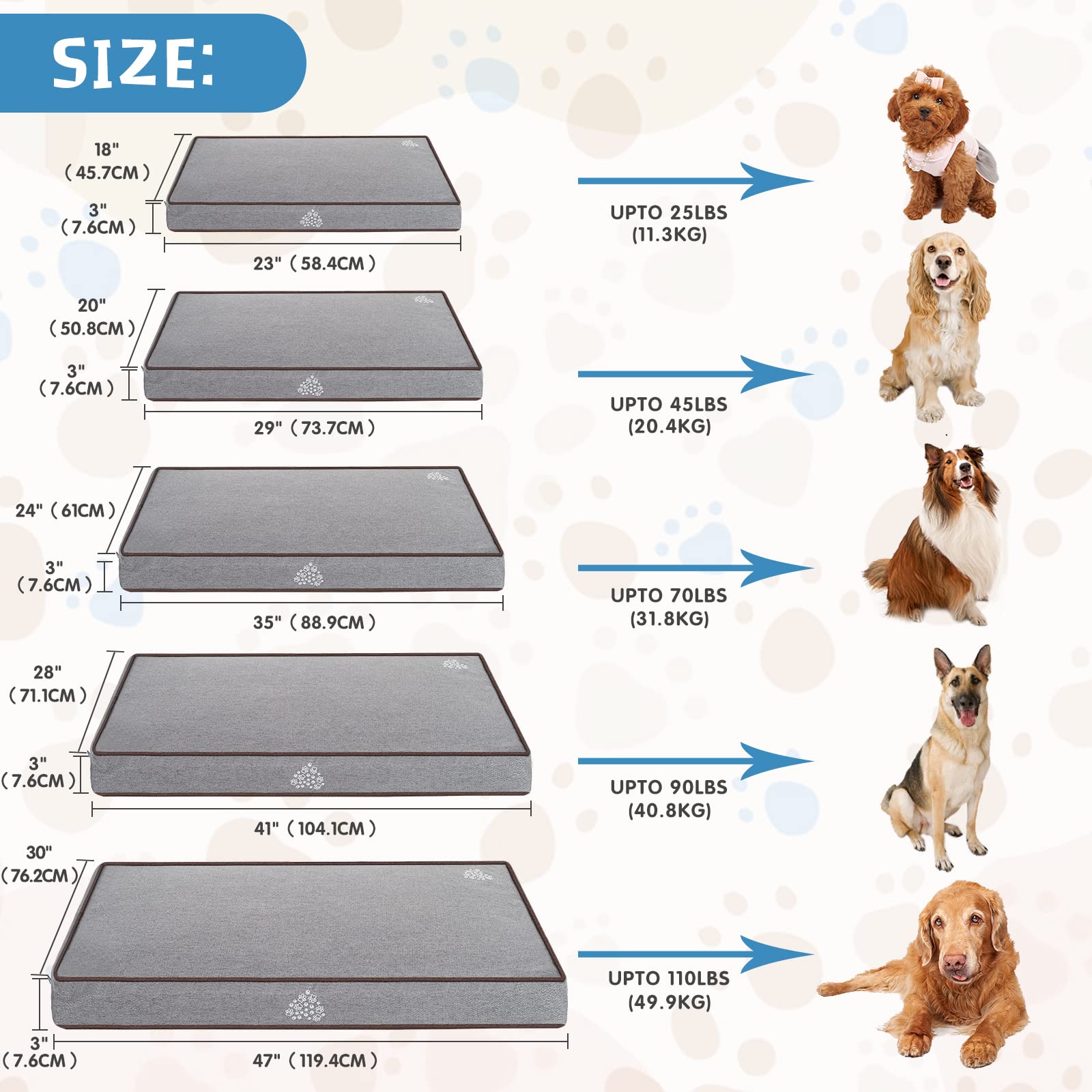 Vankean Dog Bed Soft Crate Pad Mat Reversible Cool & Warm, Washable Comfy Kennel Pad With Orthopedic Egg-Crate Foam For Small Me