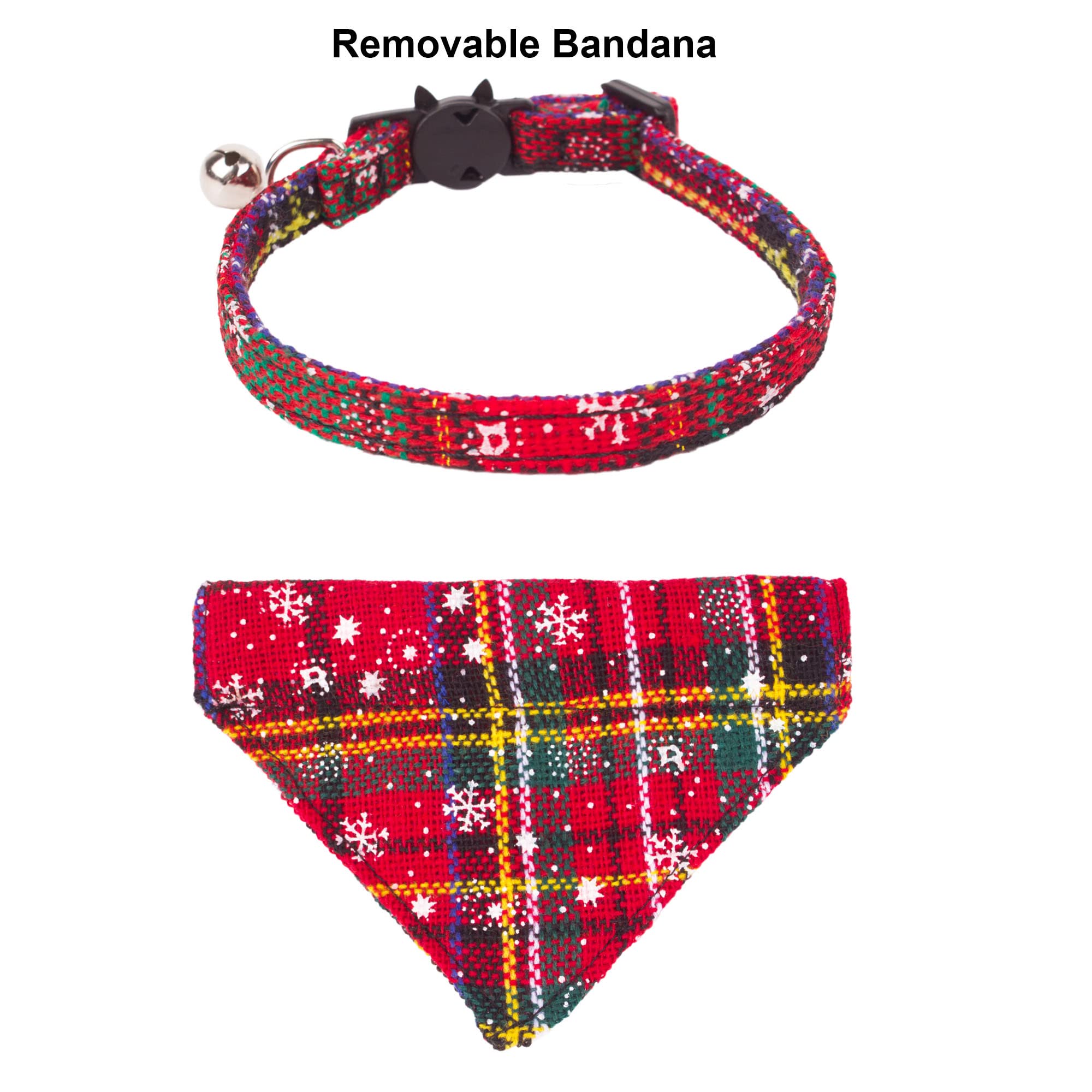 Adoggygo Christmas Cat Bandana Collars Breakaway With Bell, 2 Pack Adjustable Cat Collar With Removable Bandana, Cat Christmas Collar For Kittens Cats (Christmas)