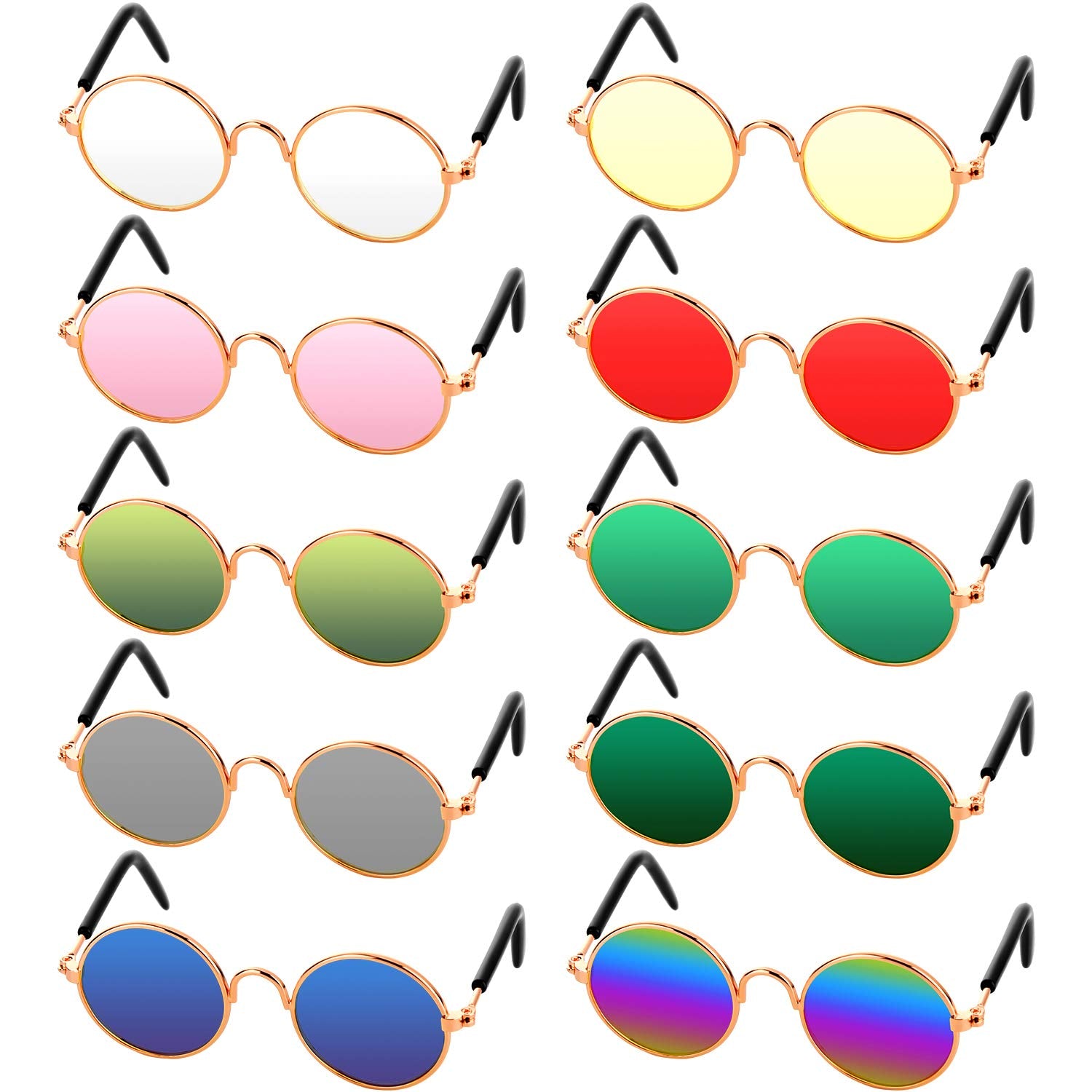 10 Pieces Cat Dog Sunglasses Funny Pet Glasses Round Metal Small Classic Retro Sunglasses Pet Hippie Cute Dog Cat Cosplay Party 