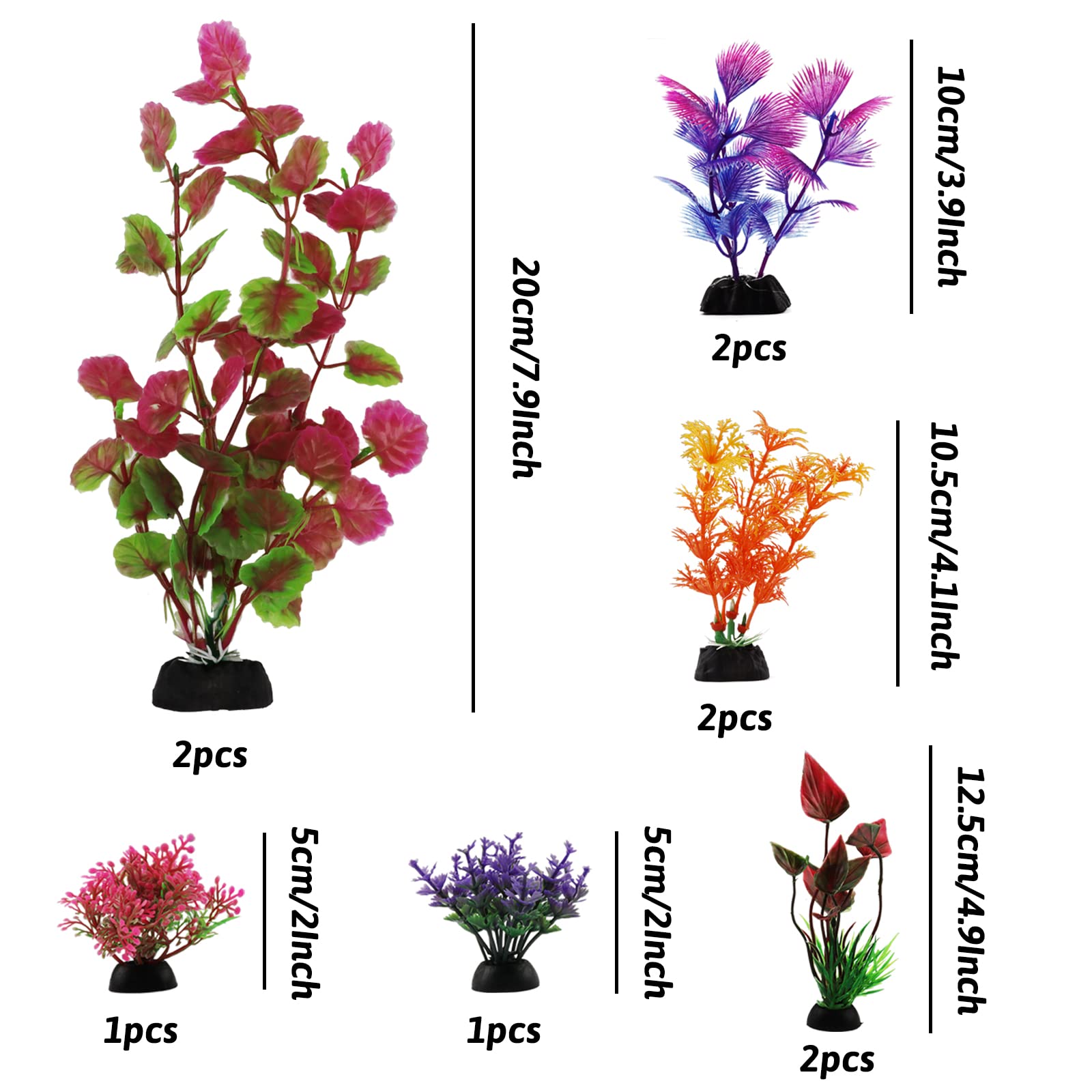 Pietypet Aquarium Decorations Plants, 10Pcs Aquarium Decor Colorful Plants, Fish Tank Accessories, Fish Tank Plant Plastic Decoration For Aquariums