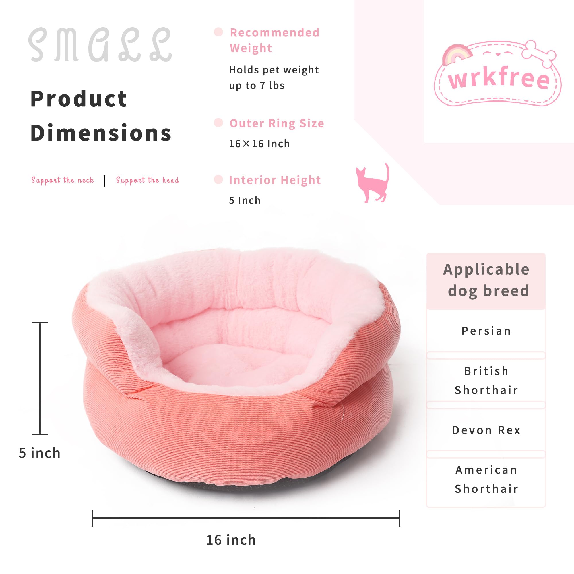 Extra Small Pink Puppy Bed Cute Dog Bed For Girl Puppy Princess With High Sides Round Cat Bed 16 Inch