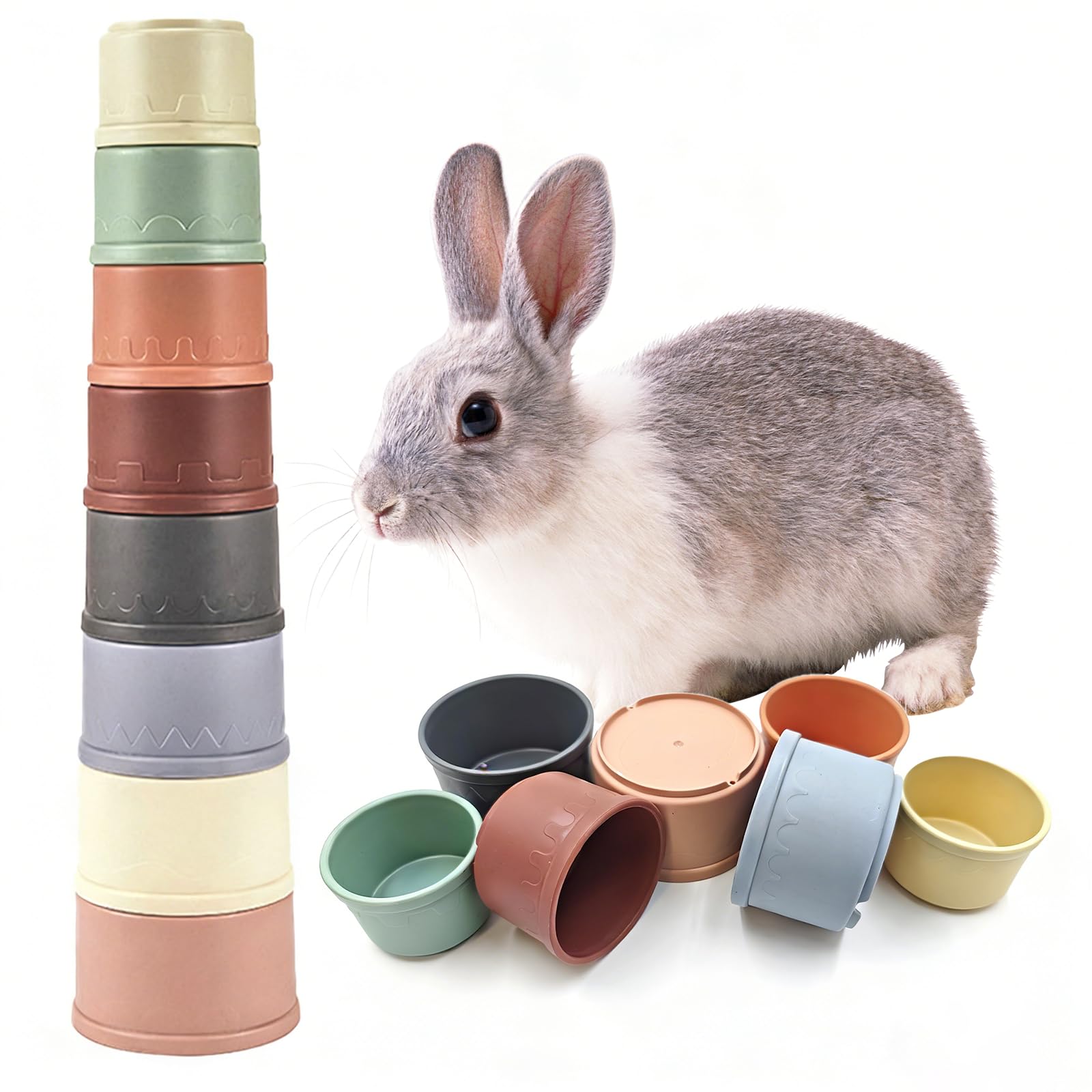 starfa lab 8 Pcs Stacking Cups for Small Animal Toys,Nesting Rabbit Toys of Different Sizes,Safe Plastic Colorful Nesting Toys f