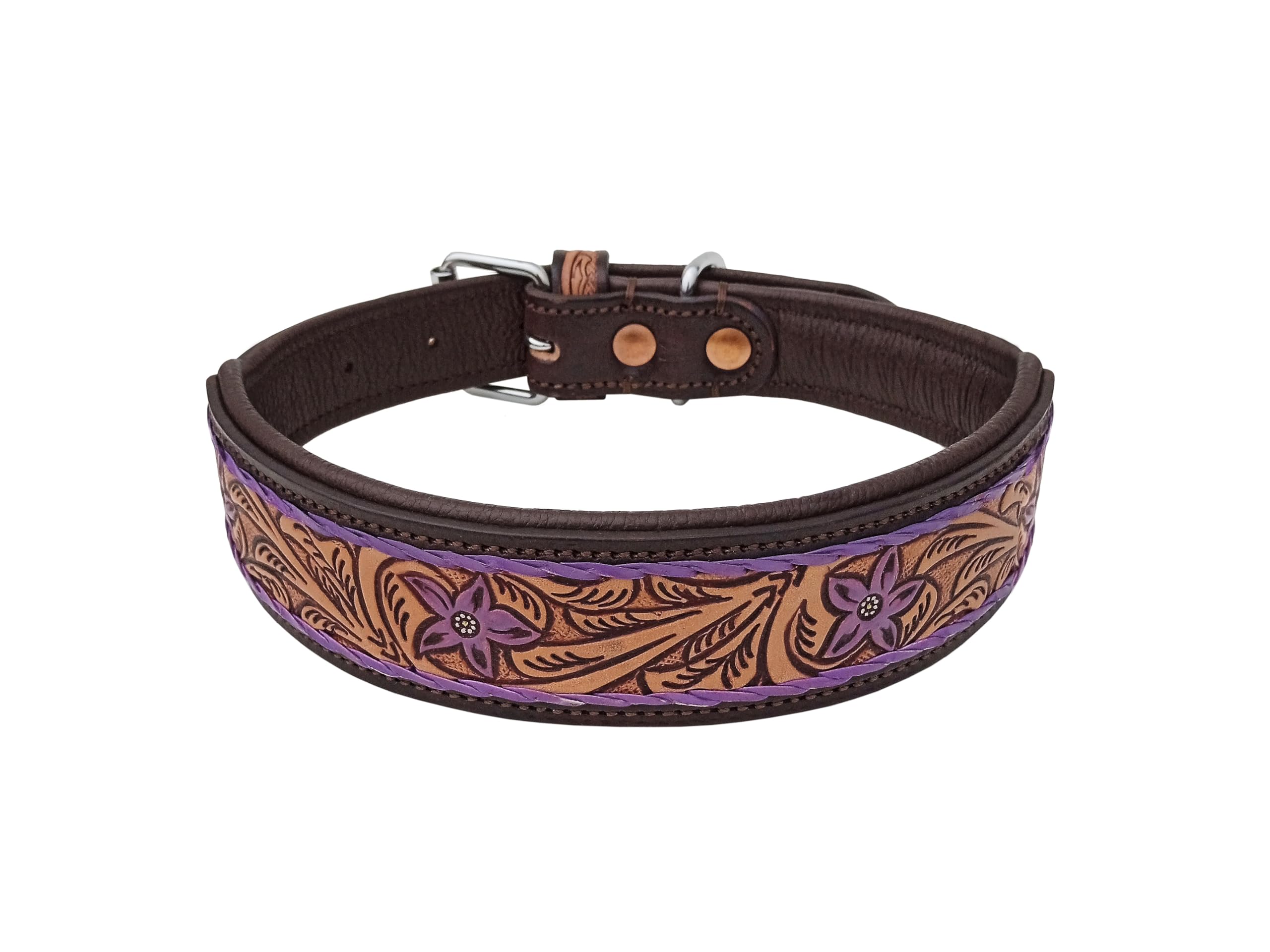 Leather Dog Collar Small Size Western Style Heavy Duty Hand Tooled Adjustable Padded Soft For Small Puppies And Big Dogs 10Ab140