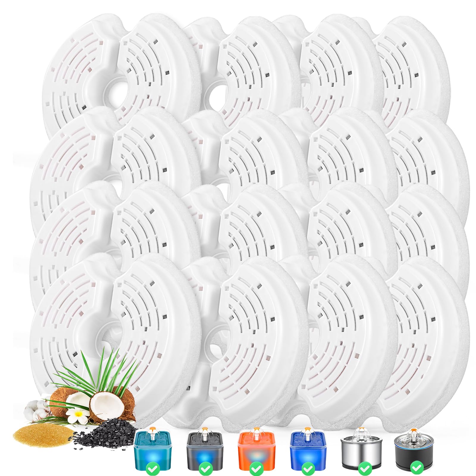 Cat Water Fountain Filters For 84Oz/2.5L Stainless Steel Pet Fountain And 67Oz/2.0L Plastic Cat Drinking Fountain, 16 Pack Pet Replacement Filters Set