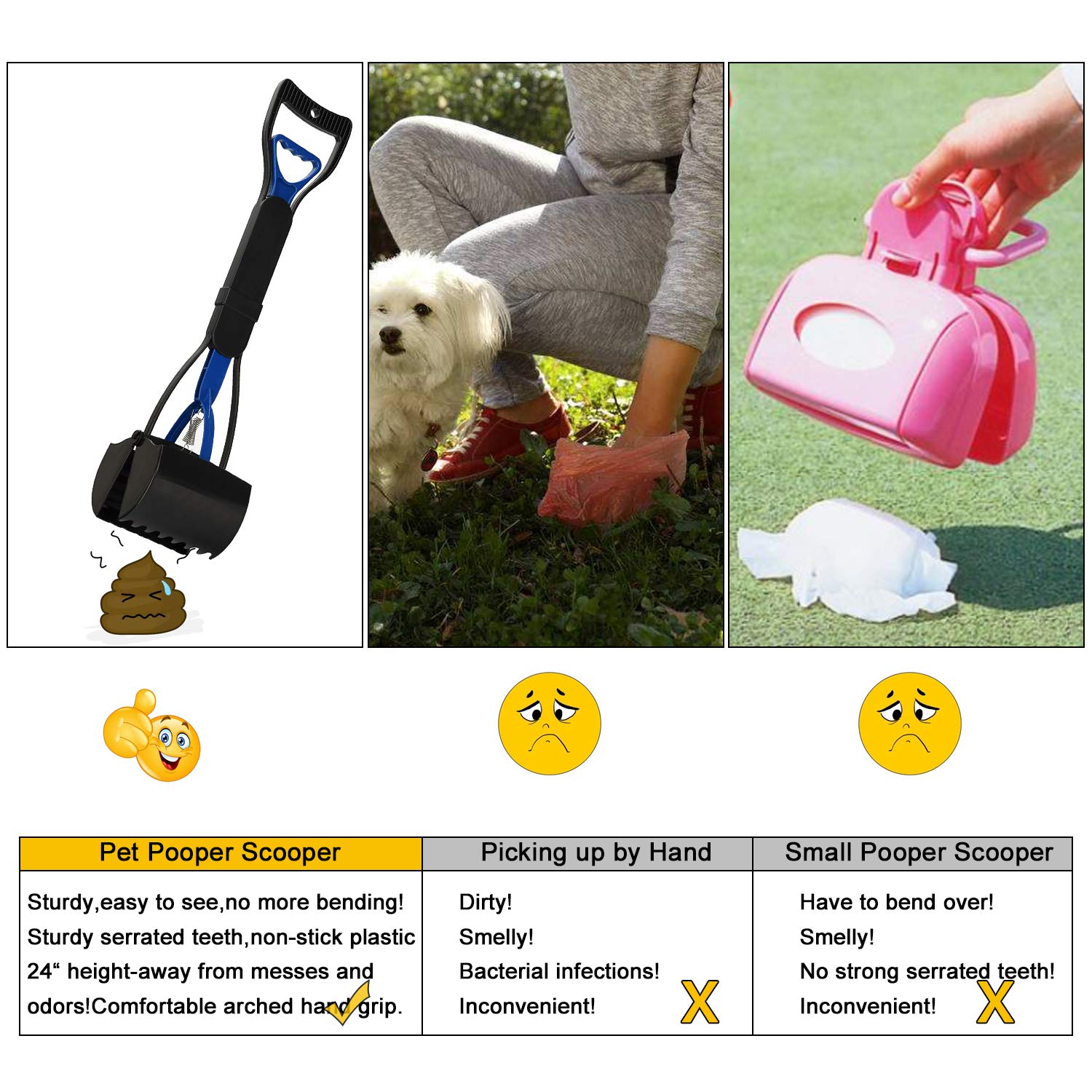 Petinccn Pooper Scooper Long Handle Top Paw Jaws Poop Scoop Dog Sanitary Waste Pickup Removal For Small,Medium, Large, Xl Pets Waste Bag Holder Feces Remover Portable Heavy Duty Disposer With Bags