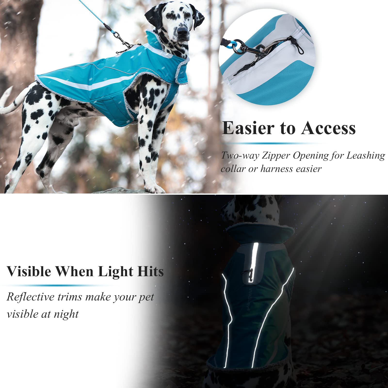 Vivaglory Dog Coat - Lightweight Cozy Fleece Lined Jacket For Late Autumn And Early Winter, Water Resistant, Turquoise