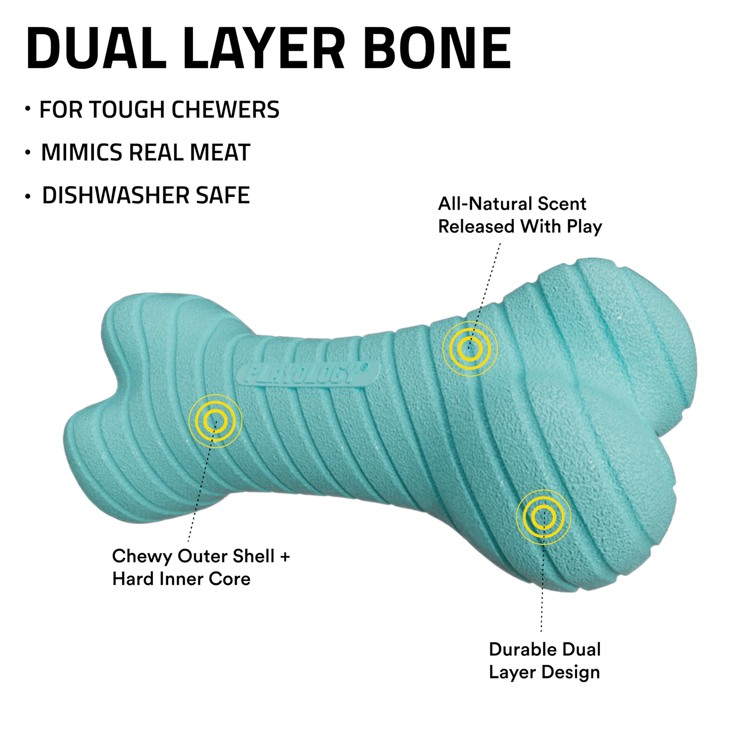 Playology Dual Layer Bone | Engaging All Natural Peanut Butter Scented Dog Toys, Value 3-Pack | Blue Bone For Small Dogs Up To 2