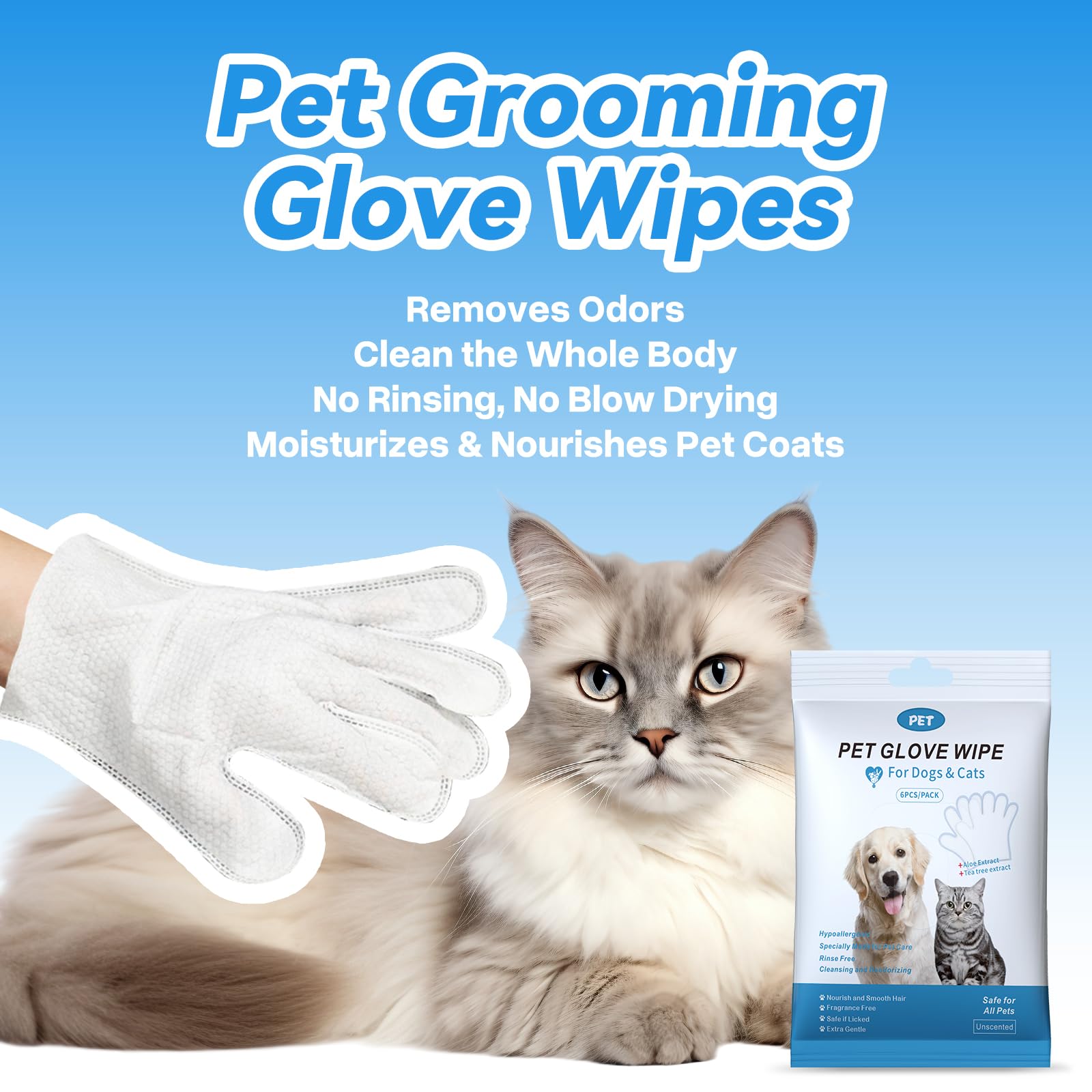 Pet Glove Wipes For Dogs Cats, Cleaning & Deodorizing Grooming Gloves, Dog Wipes For Body Daily Care, Cat Grooming Wipes Cleanin