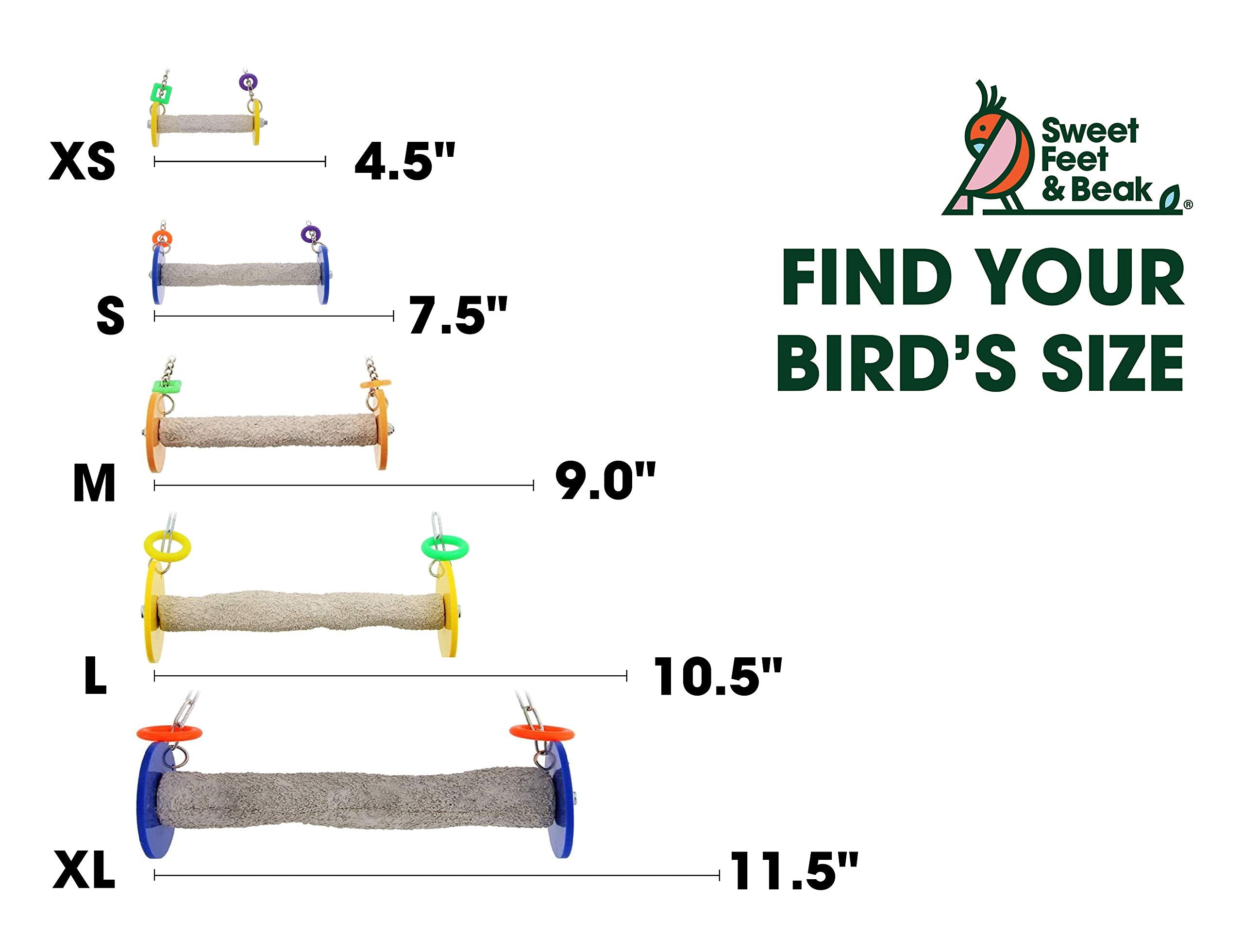 Sweet Feet And Beak Roll Bird Swing - Pumice Perch Bird Toys Trims Nails And Beaks, Safe And Non-Toxic Bird Cage Accessories For Small And Large Birds, Swinging Toys Birds Will Love, Large 10.5 Inches