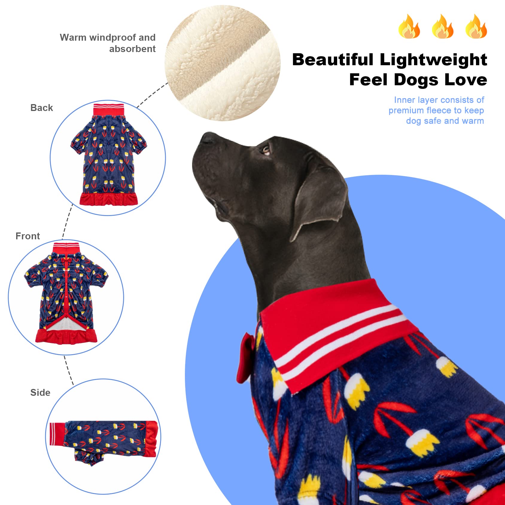 Lovinpet Dogs Jackets For Pitbull: Warm Flannel Fabric Flax Prints Tulips Navy Prints Dog Clothes, Update Fit Skin Friendly Swea