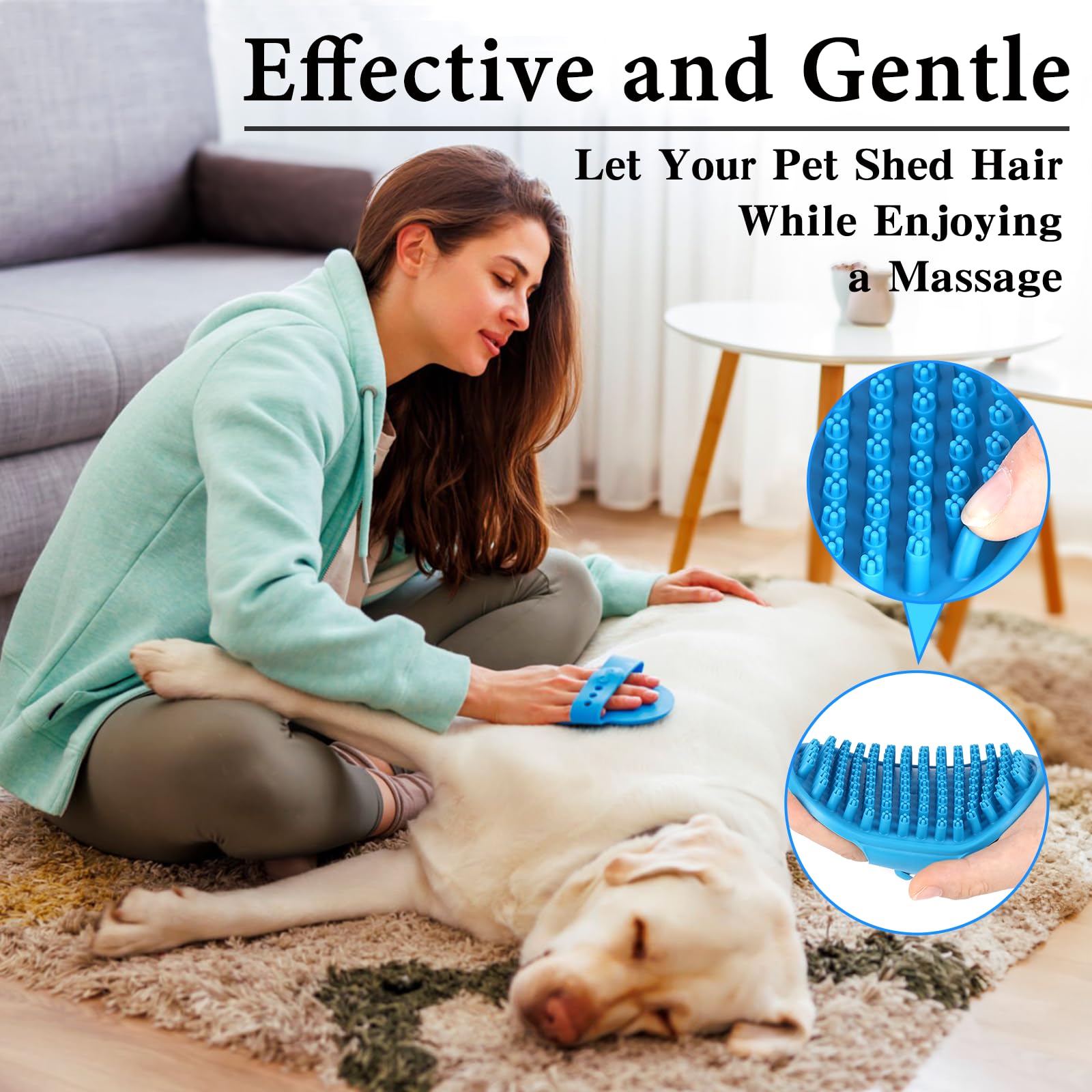 2PCS Dog Bath Brush with Adjustable Handle, Suitable for Pets Deshedding, Washing, Massaging & Grooming (Blue Green)