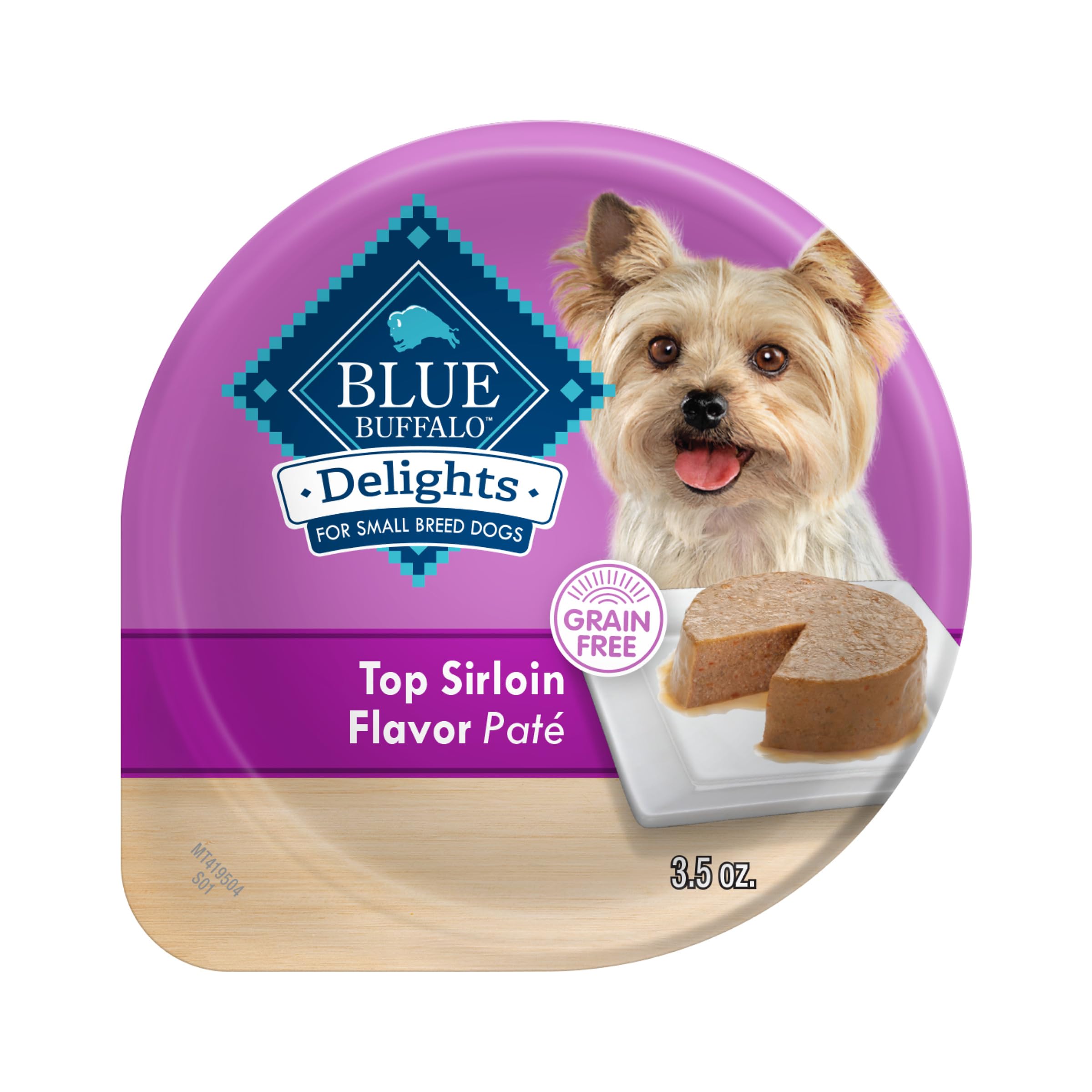 Blue Buffalo Delights Natural Adult Small Breed Wet Dog Food Cups, Pate Style, Top Sirloin Flavor in Savory Juice 3.5-oz (Pack o