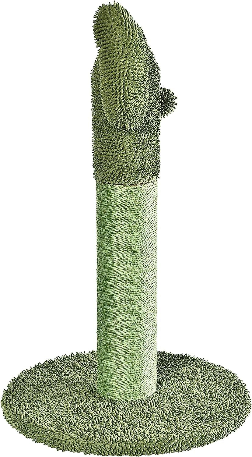 Amazon Basics Cat Scratcher - Indoor Cactus Single Cat & Kittens Scratching Post With Dangling Ball, Medium (25.6''H) - Green