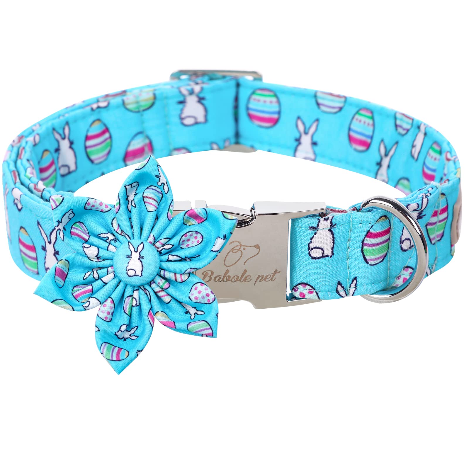 Babole Pet Dog Collar Easter Gift With Flower Tie, Rabbit Egg Male Dog Collar With Safety Metal Buckle Adjustable Puppy Collars For Small Medium Large Boy & Girl Dog,S-Neck 10'-16'