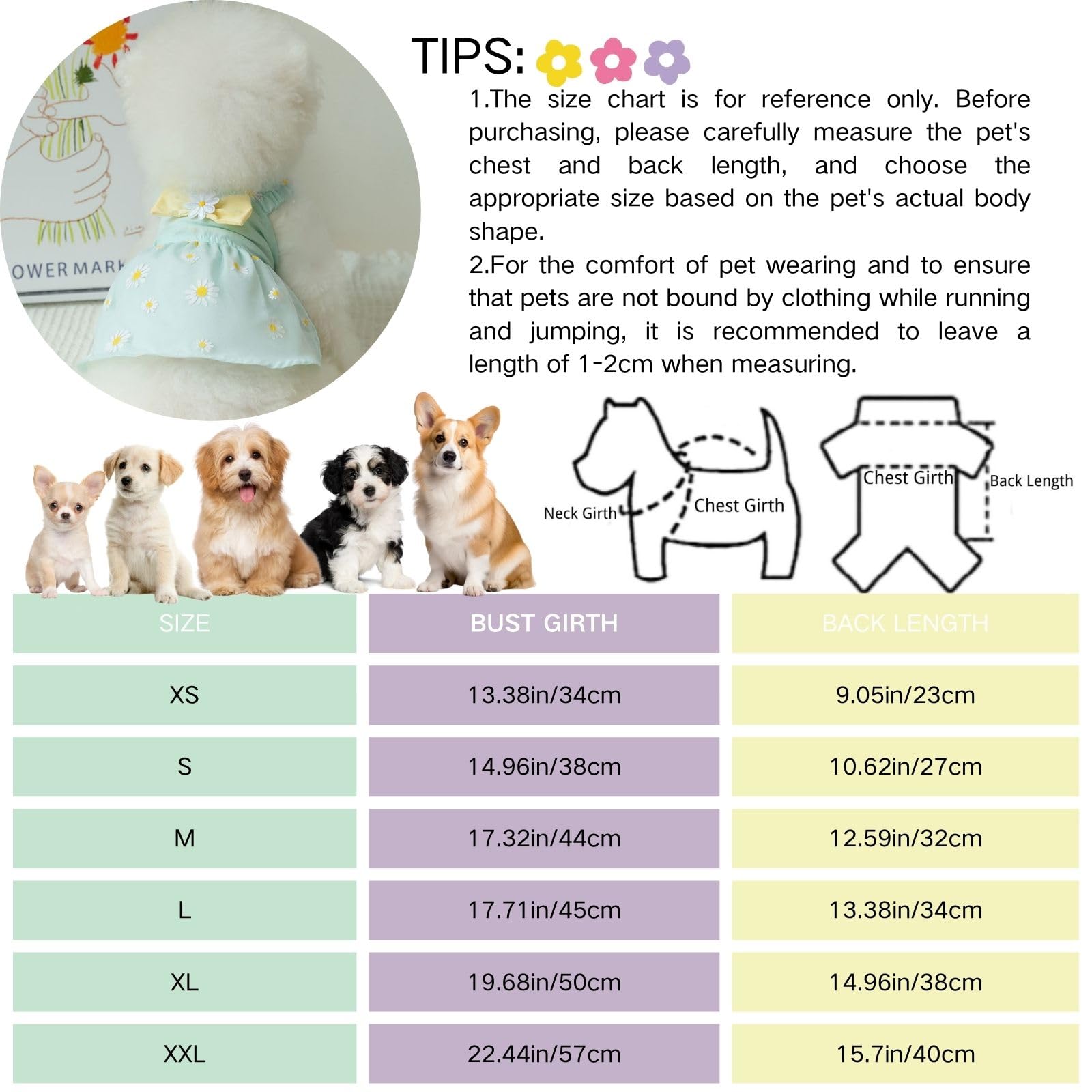 Flowers Elegant Princess Small Dog Dress Spring Summer Dog Dresses Girls Puppy Lightweight Pet Dresses