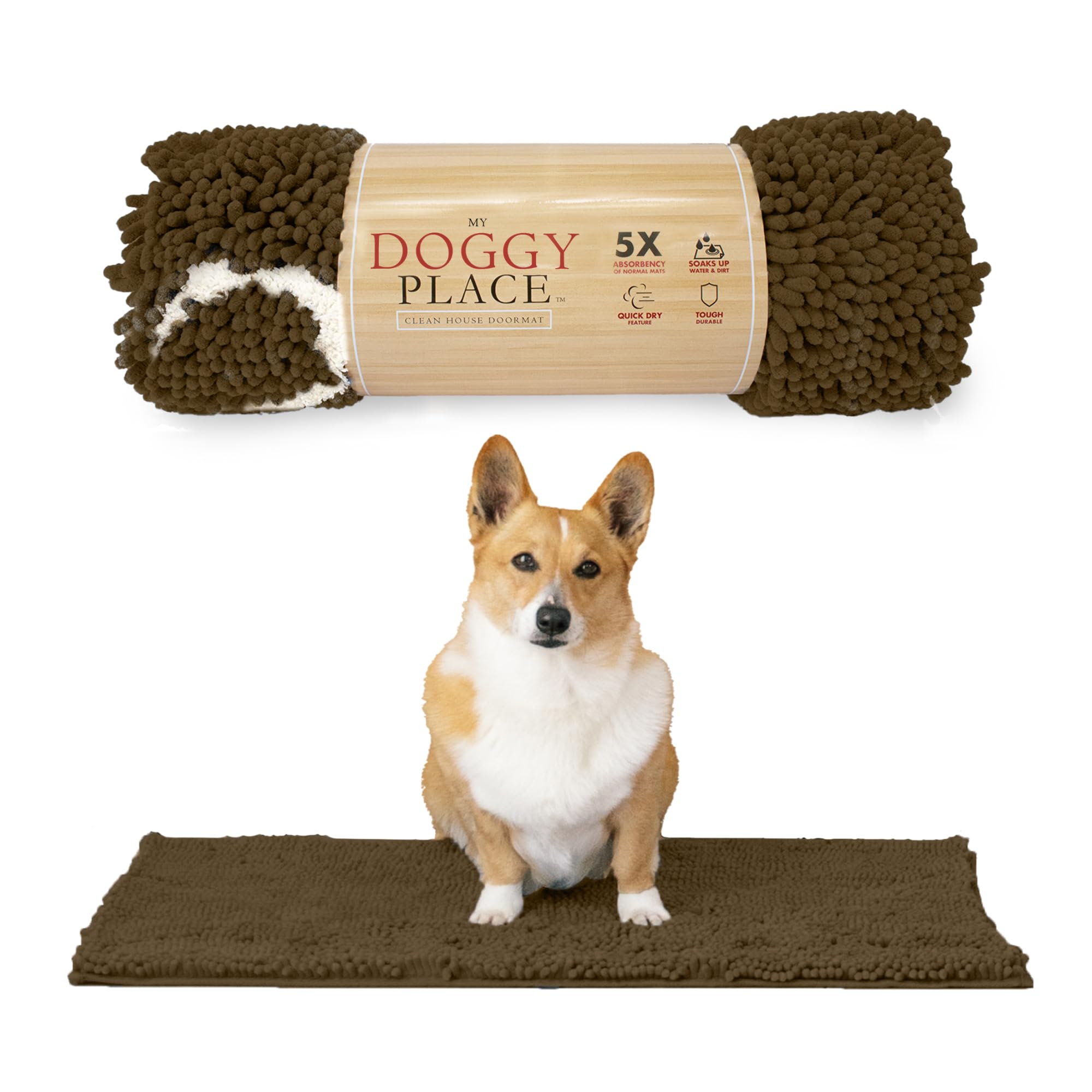 My Doggy Place Microfiber Dog Mat for Muddy Paws, 31 x 20 Brown with Paw Print  Absorbent and QuickDrying Dog Paw Cleaning M