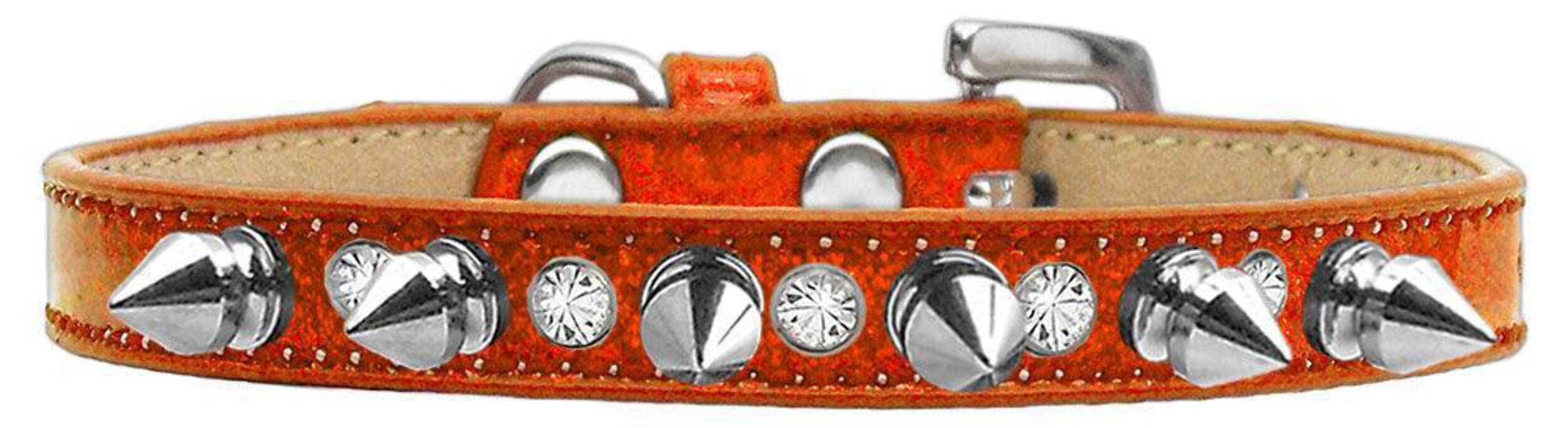 Dog, Puppy and Pet Ice Cream Collar, Crystal & Silver Spikes Orange 16