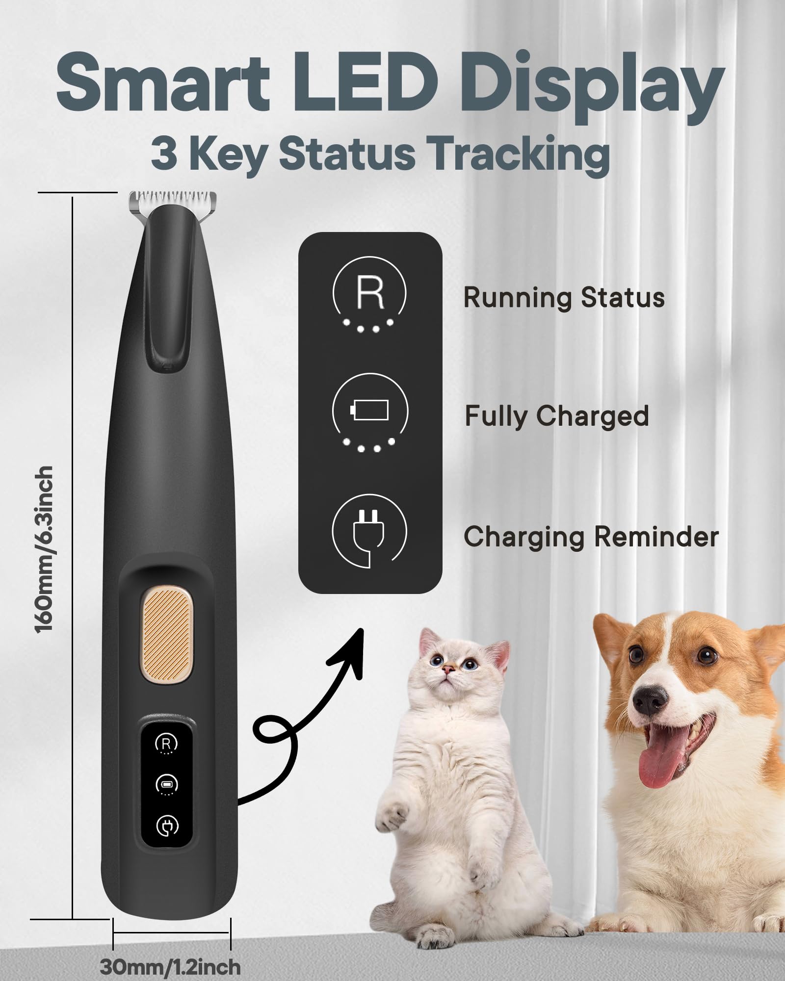 FURBONA Upgraded Dog Paw Trimmer with LED Light, 18 mm Widen Blade, 35 dB Low Noise, LED Display, Fully Waterproof, Rechargeable